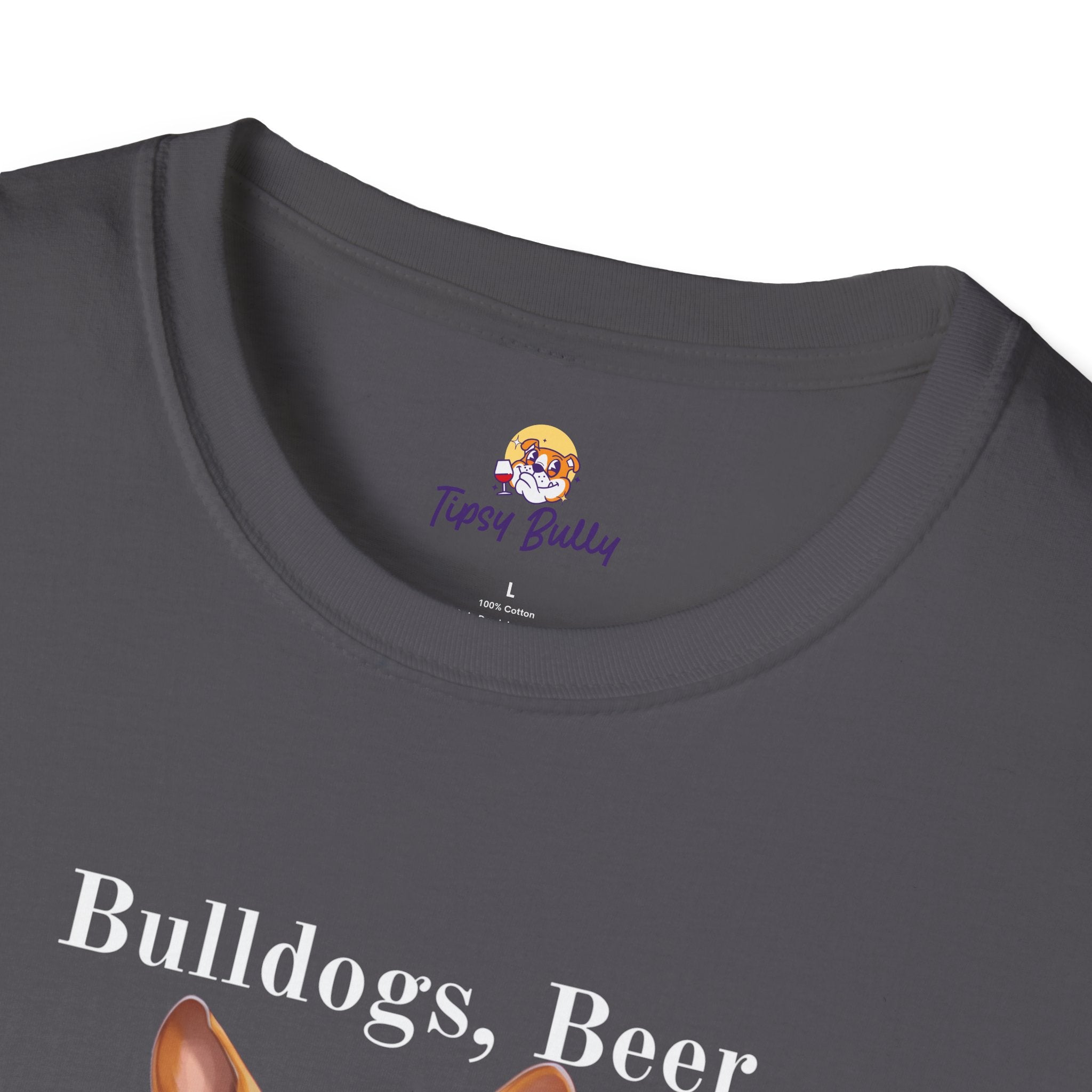 Bulldogs, Beer, and Bad Decisions" Unisex T-Shirt by Tipsy Bully (French/Brown)