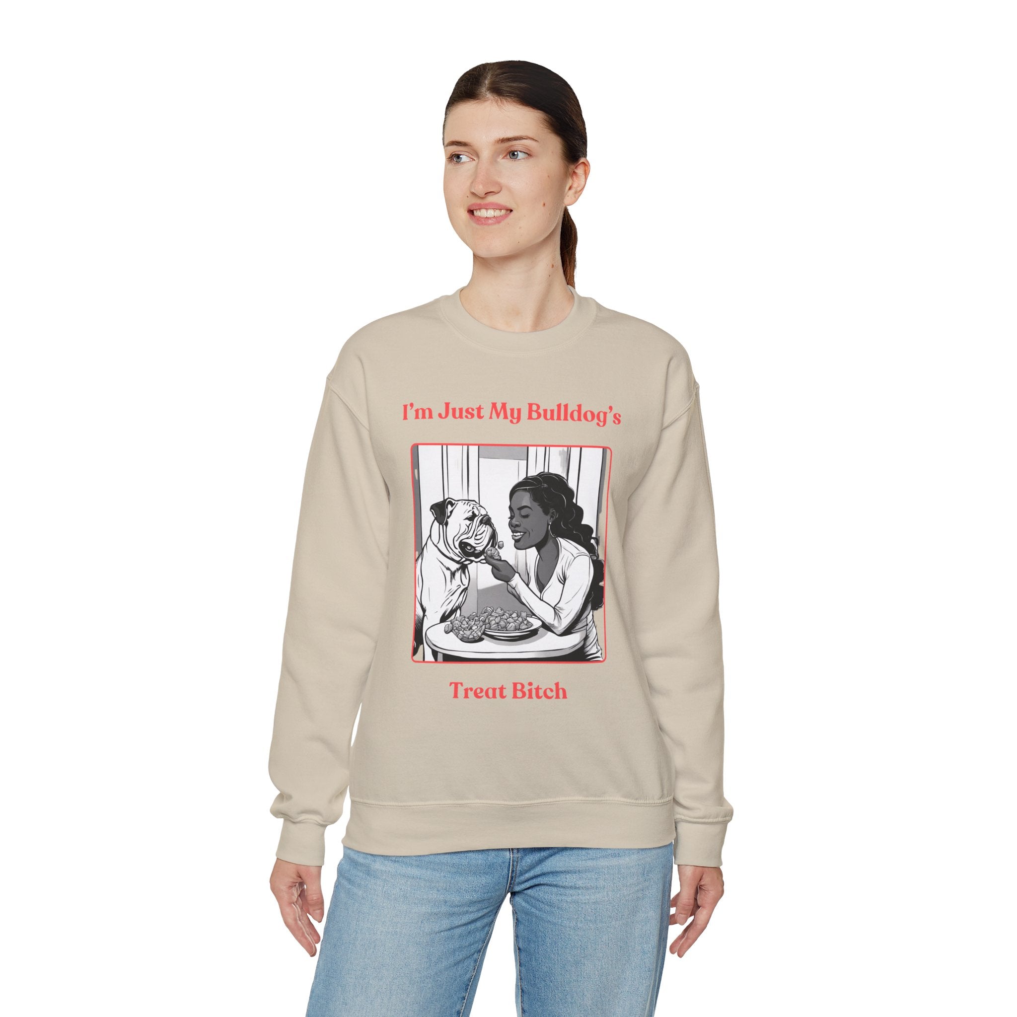 "Just My Bulldog's Treat Bitch" Crew Neck Sweatshirt (English/Pink)