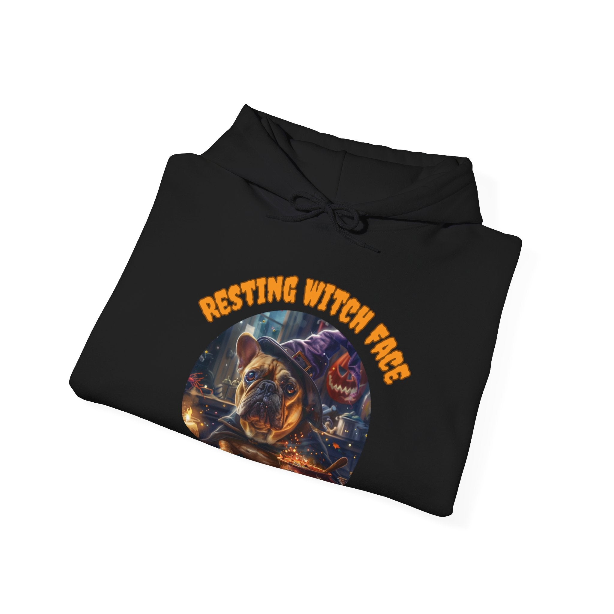 "Resting Witch Face" Halloween Bulldog Hoodie (Tan/French)