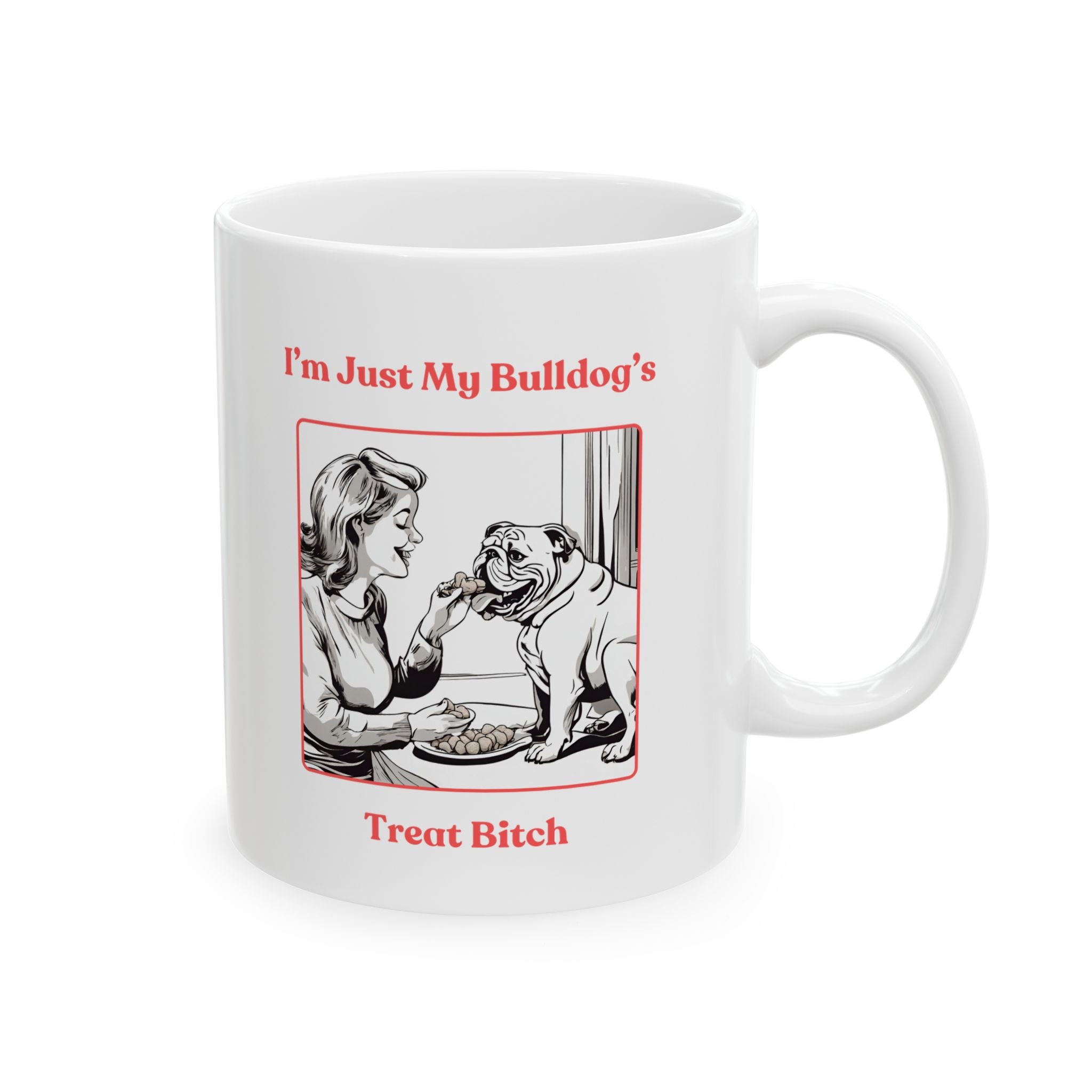 Treat Bitch Coffee Mug detail shot - English Bulldog mom mug | Tipsy Bully