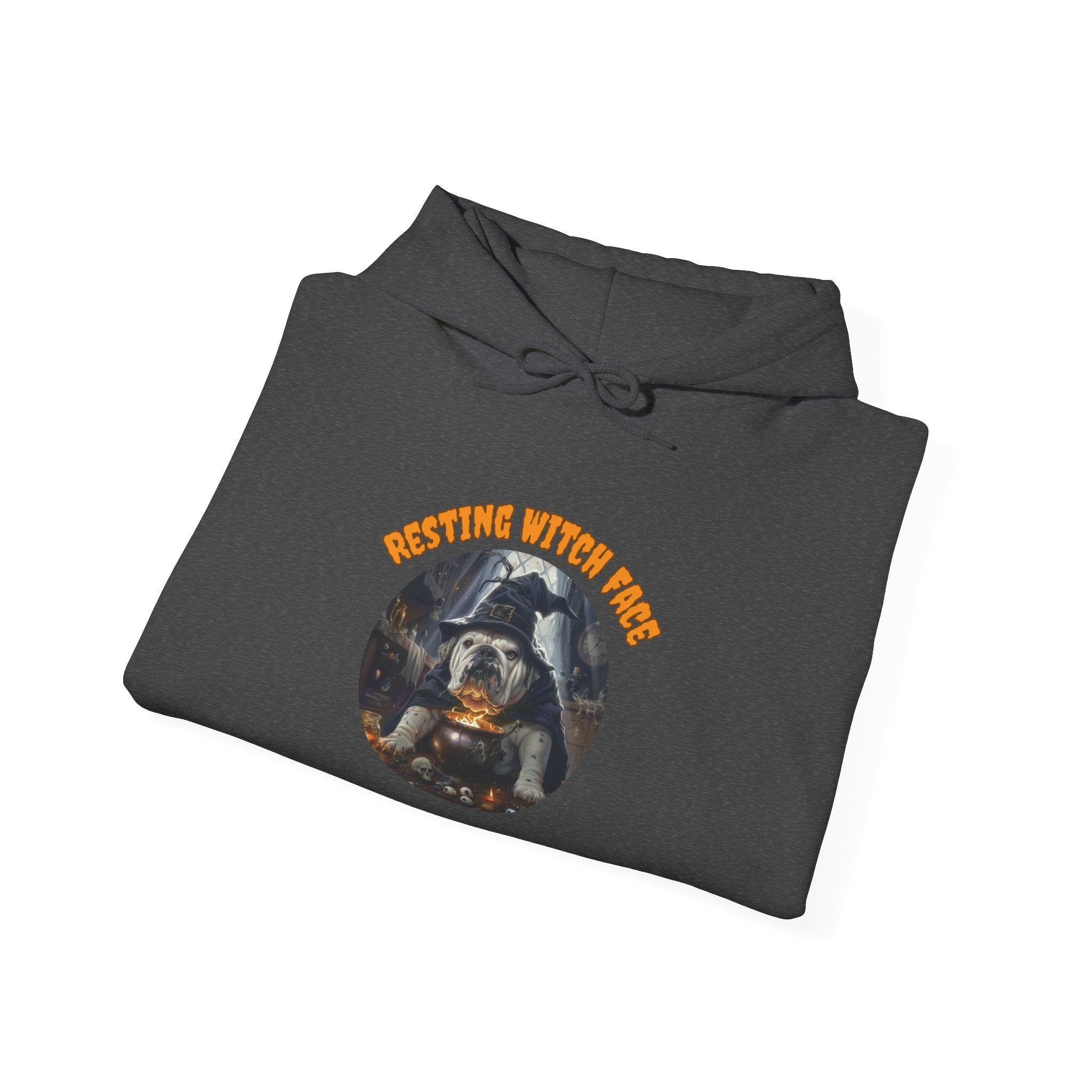 "Resting Witch Face" Halloween Bulldog Hoodie (White/English)