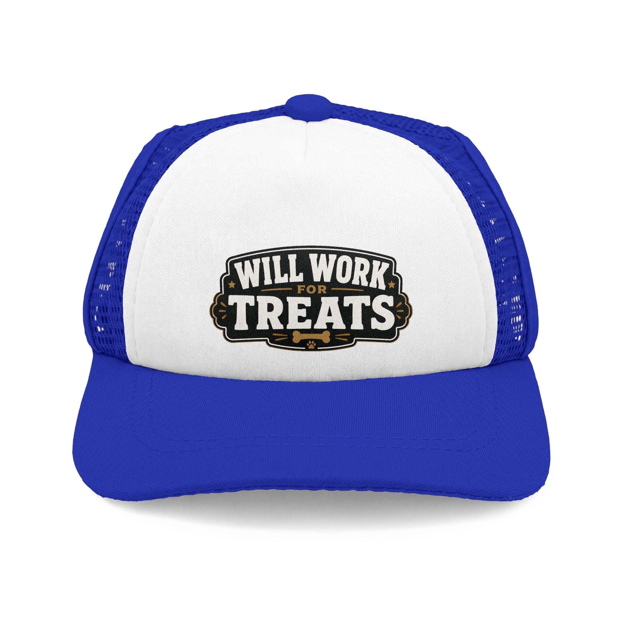 "Will Work For Treats" Bulldog Trucker Hat (English/French)
