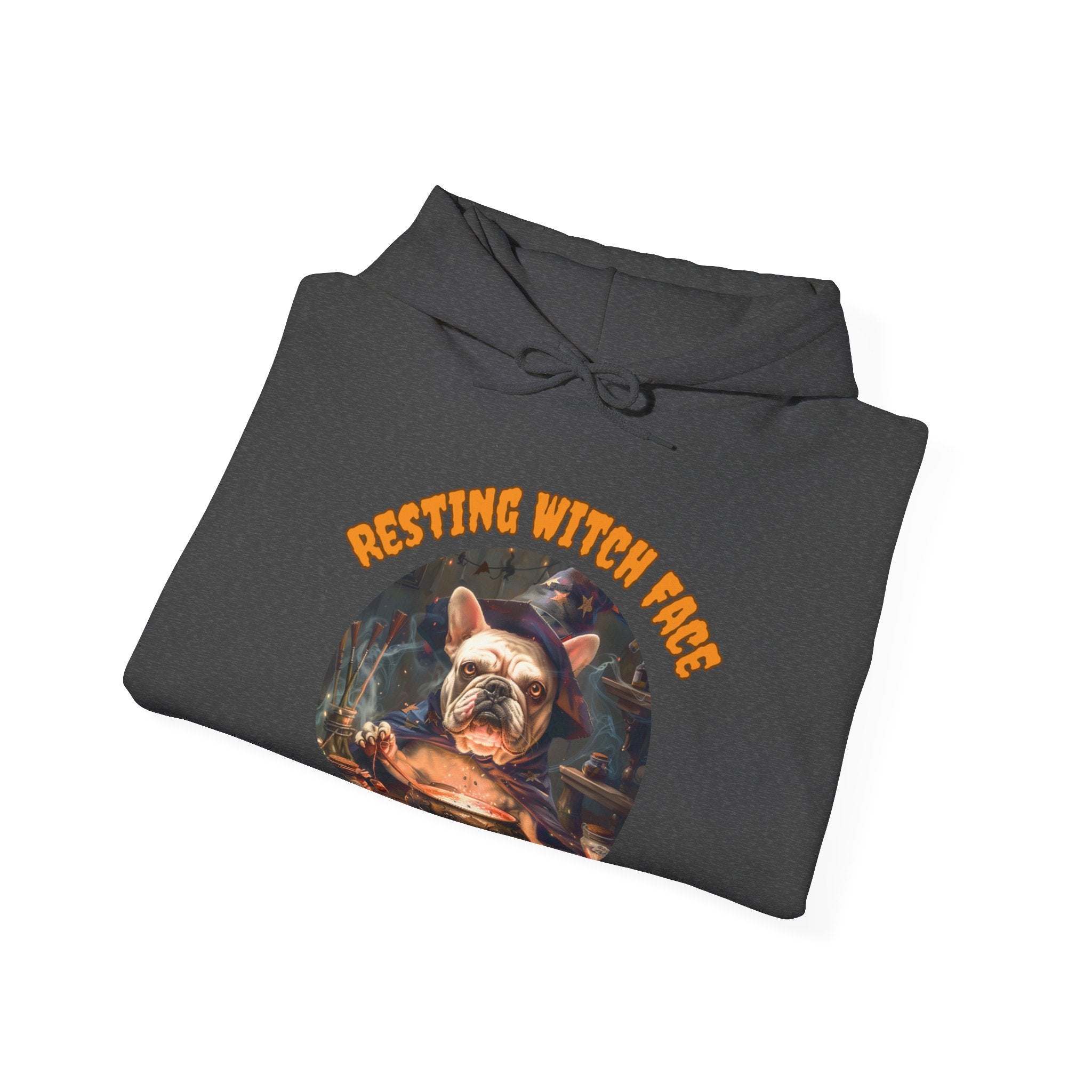 "Resting Witch Face" Halloween Bulldog Hoodie (White/French)