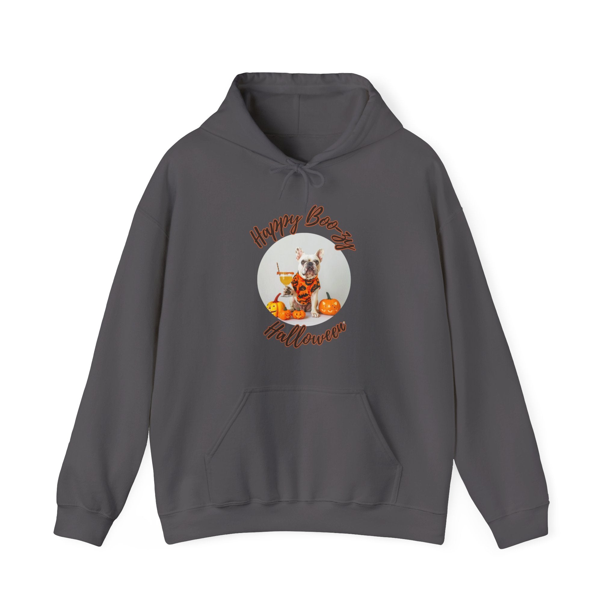 "Happy Boo-zy Halloween" Halloween Bulldog Hoodie (White/French)