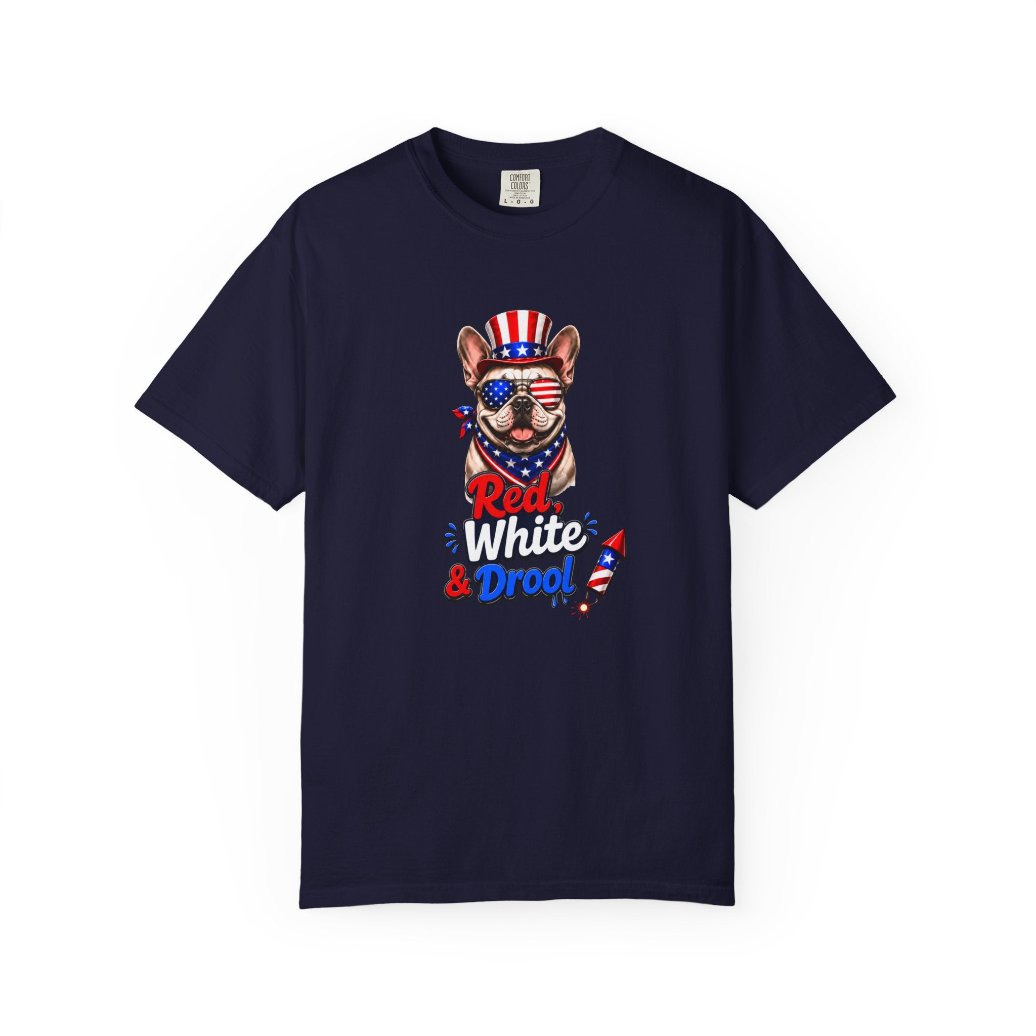 Red, White & Drool Bulldog T-Shirt | Patriotic Garment-Dyed Tee (French)