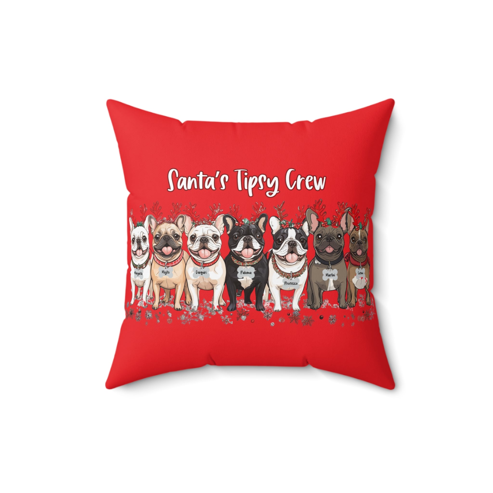 “Santa’s Tipsy Crew” Christmas pillow (Red/French)