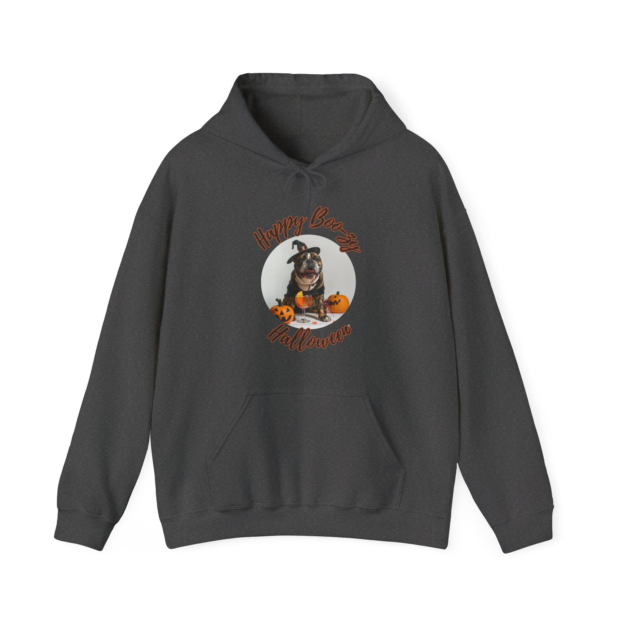 "Happy Boo-zy Halloween" Halloween Bulldog Hoodie (Black/English)