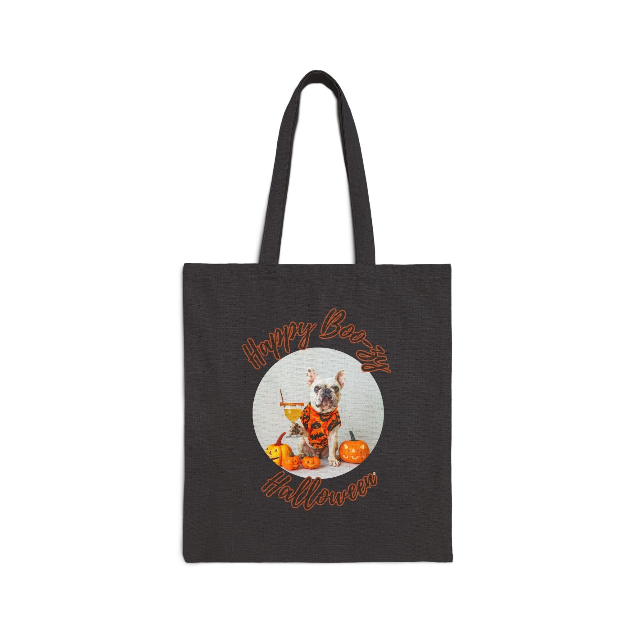 "Happy Boo-zy Halloween" Trick or Treat Canvas Tote Bag (White/French)