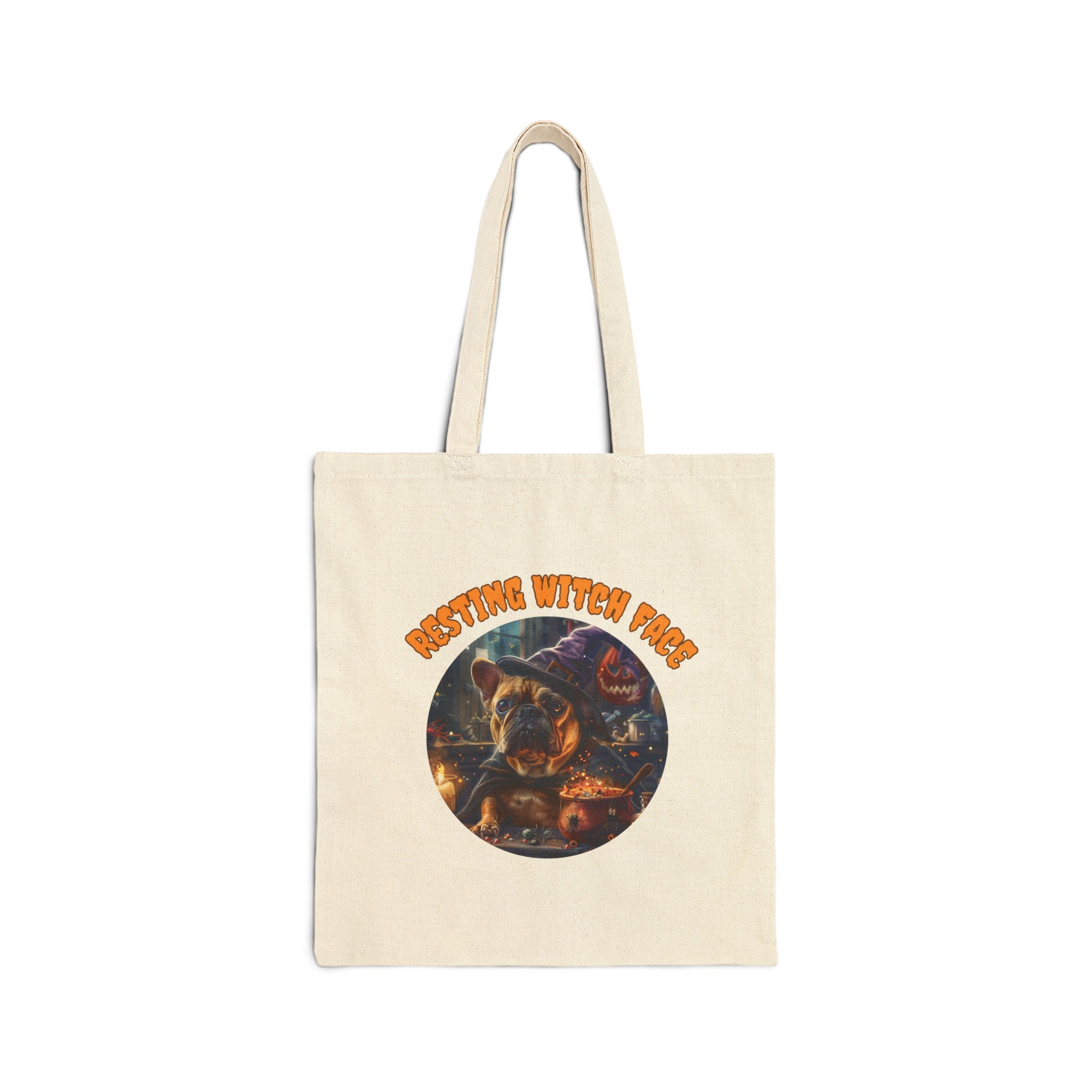 "Resting Witch Face" Trick or Treat Canvas Tote Bag (Tan/French)