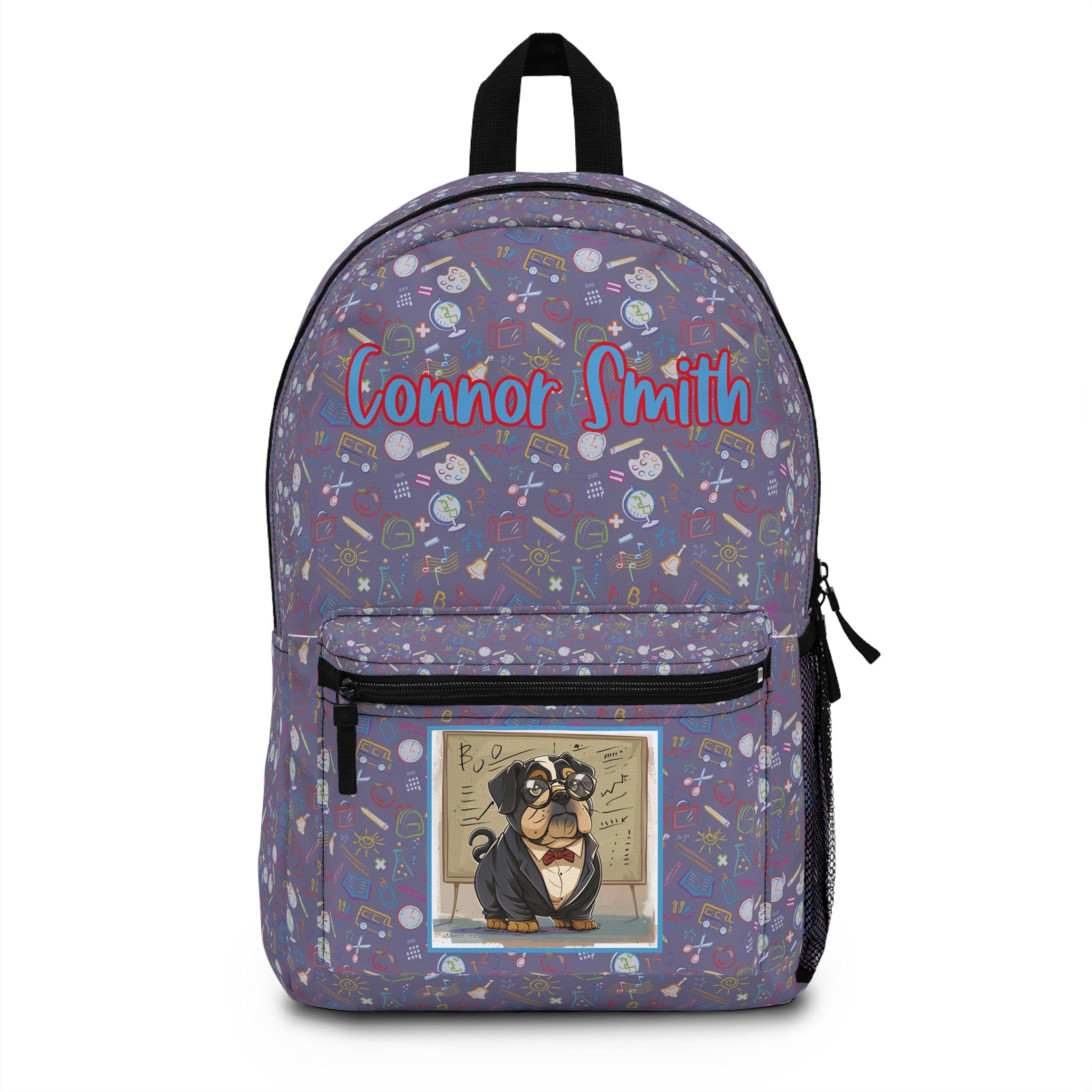 Tipsy Bully Customizable Back-to-School Bulldog Backpack (Black/English)