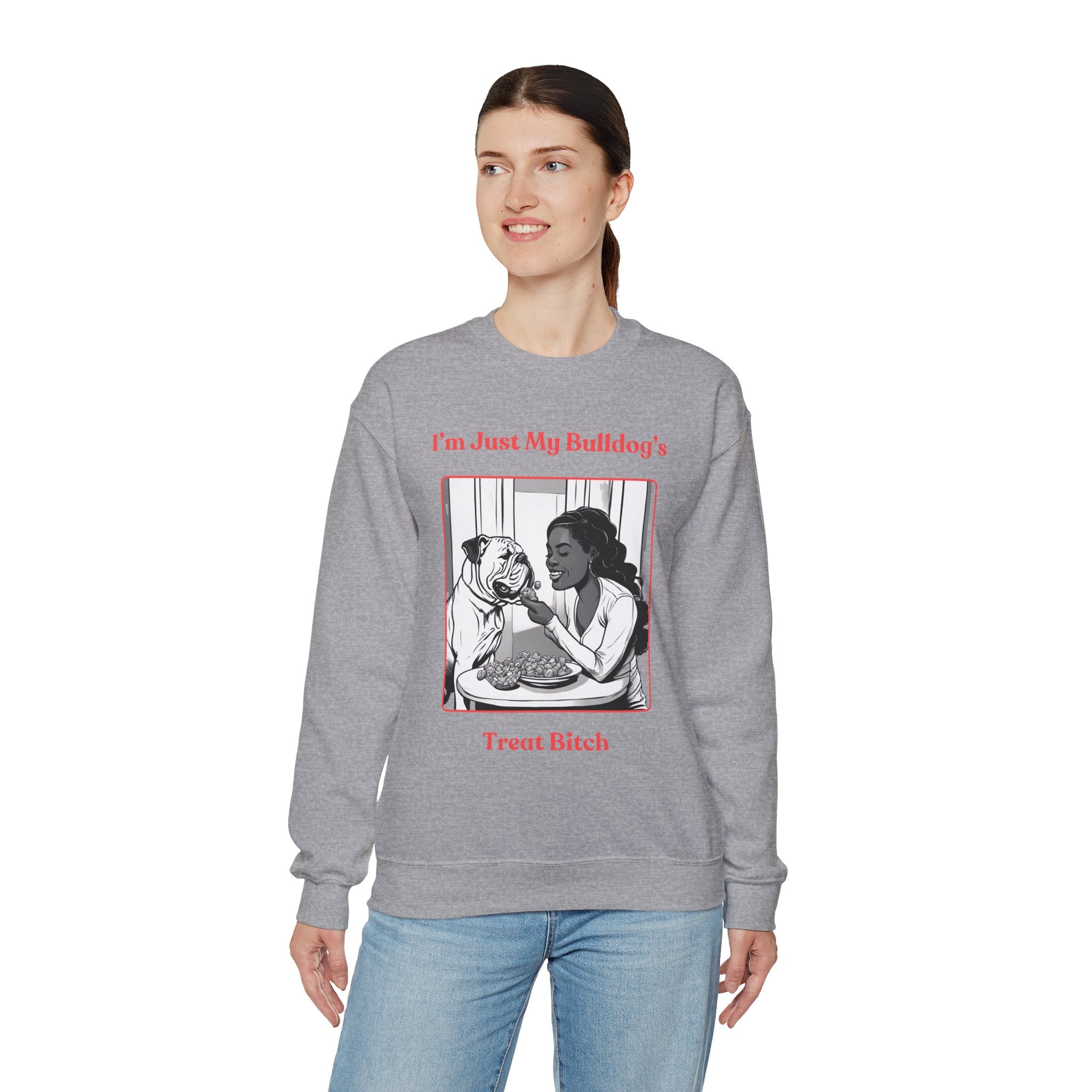 "Just My Bulldog's Treat Bitch" Crew Neck Sweatshirt (English/Pink)