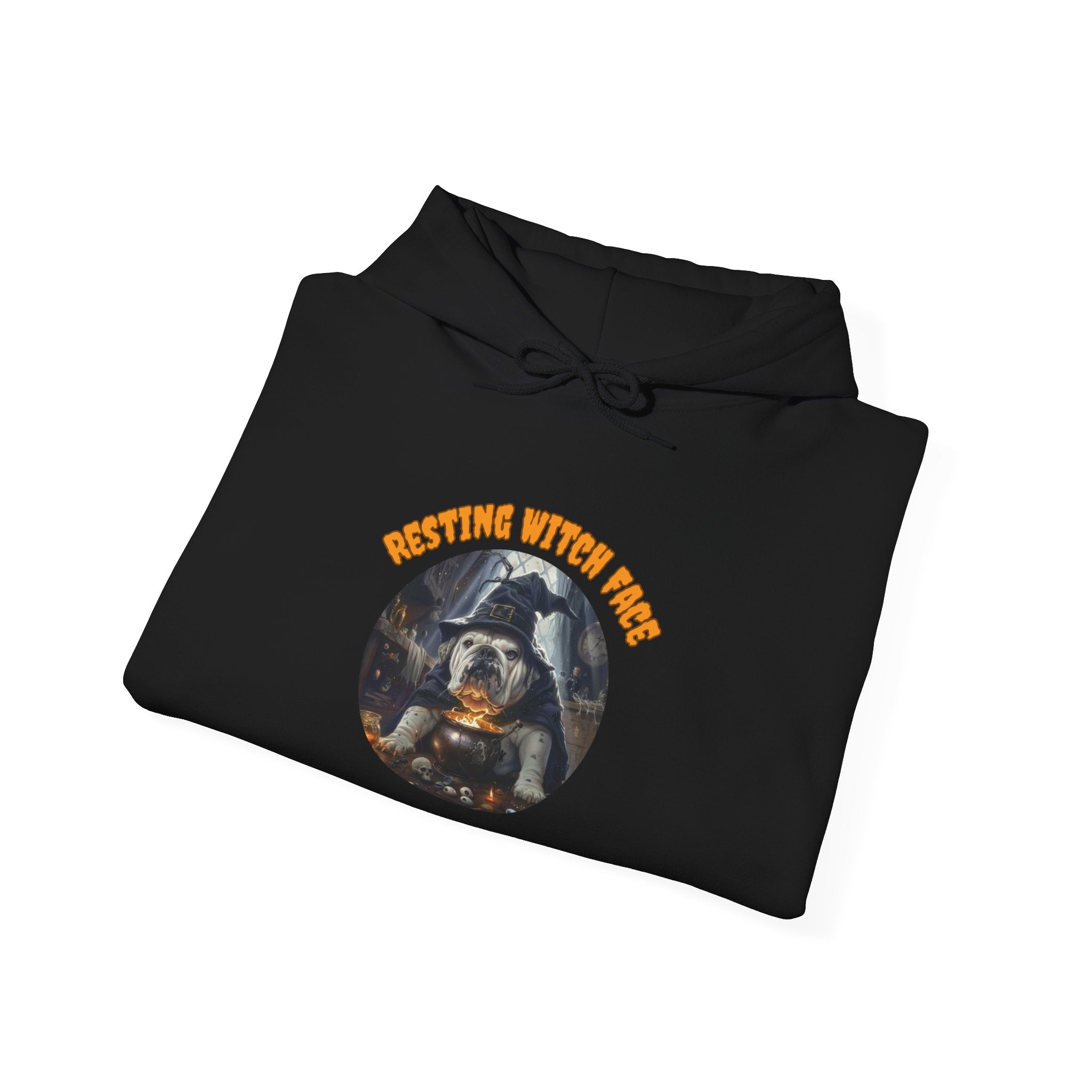 "Resting Witch Face" Halloween Bulldog Hoodie (White/English)