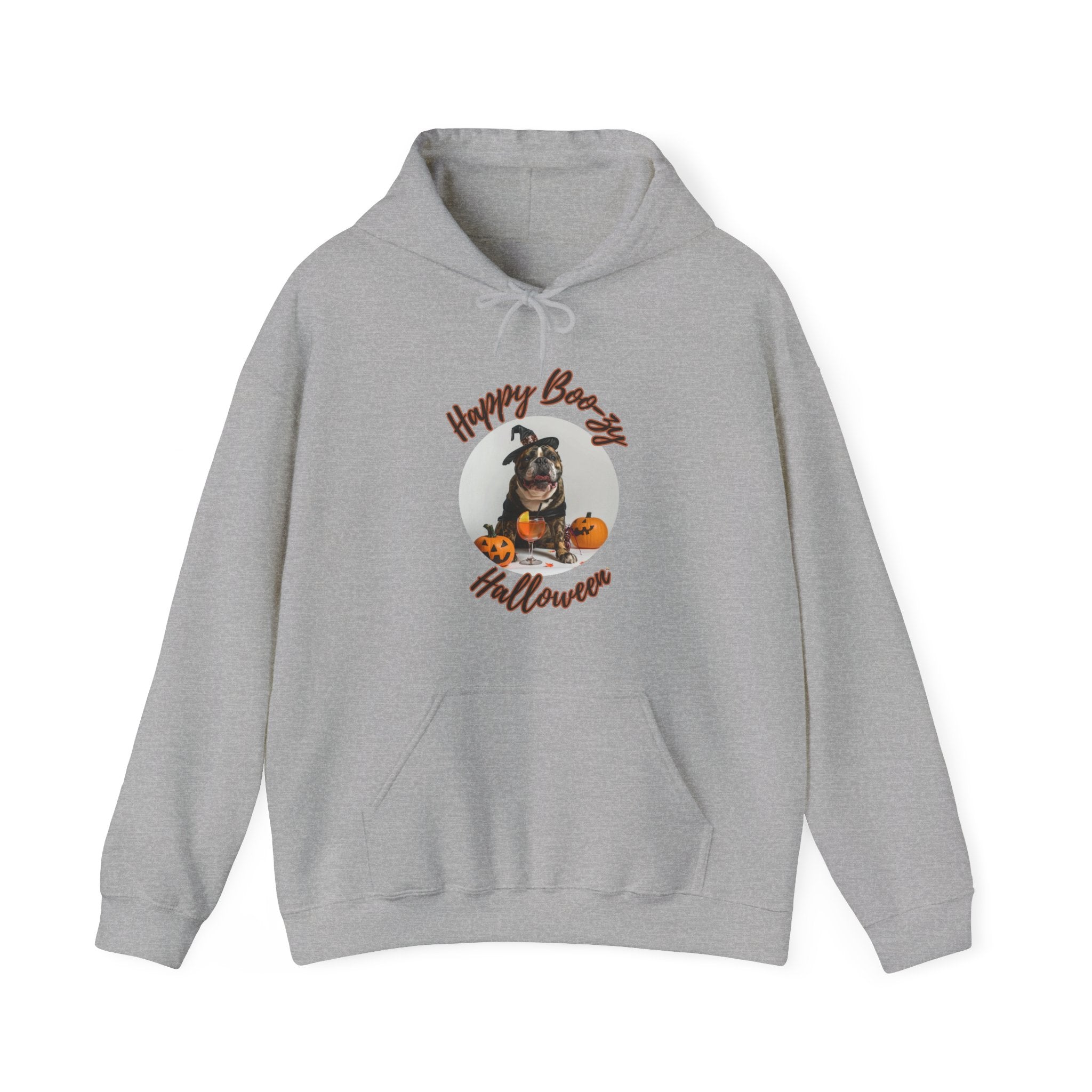 "Happy Boo-zy Halloween" Halloween Bulldog Hoodie (Black/French)