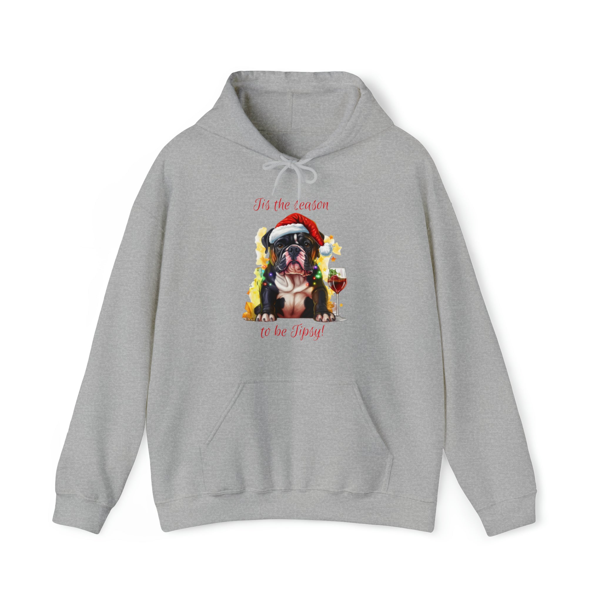 English Bulldog Xmas Hoodie - Tis the Season to be Tipsy