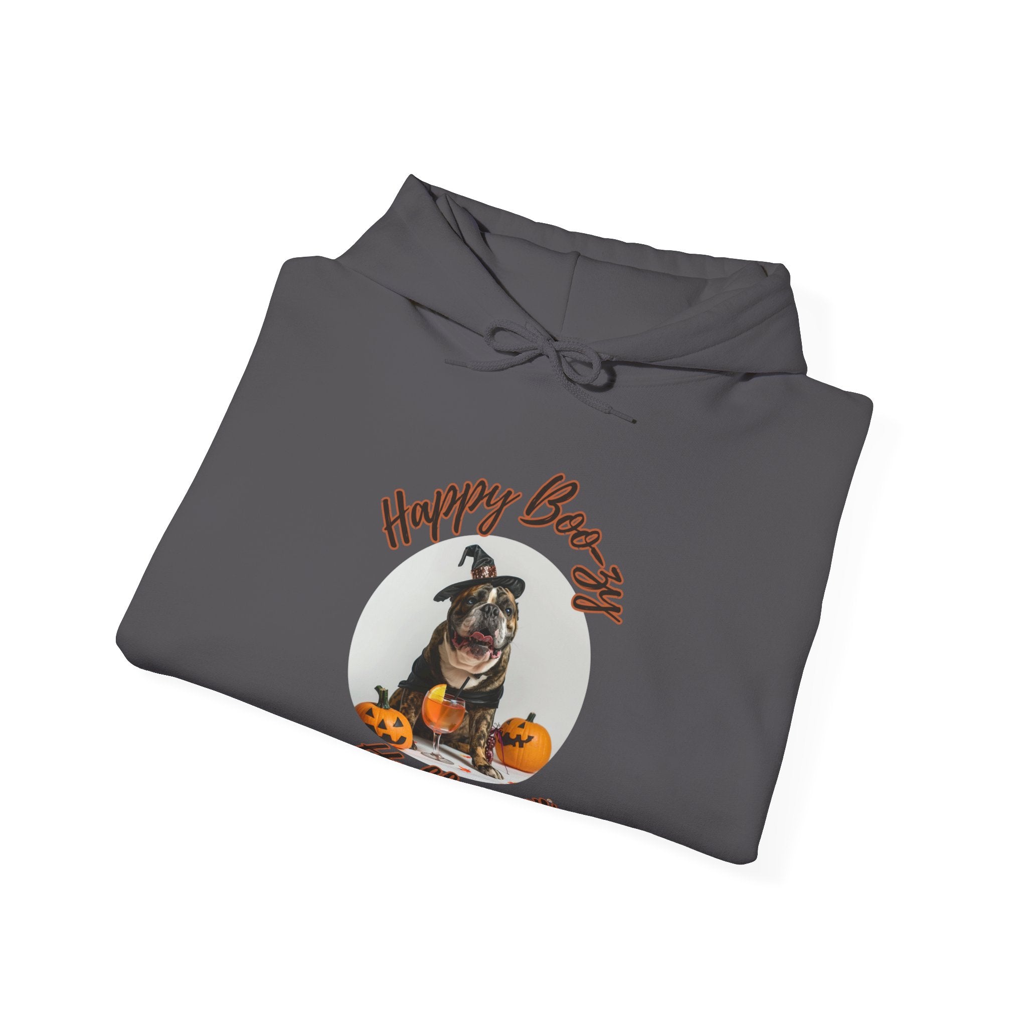 "Happy Boo-zy Halloween" Halloween Bulldog Hoodie (Black/English)