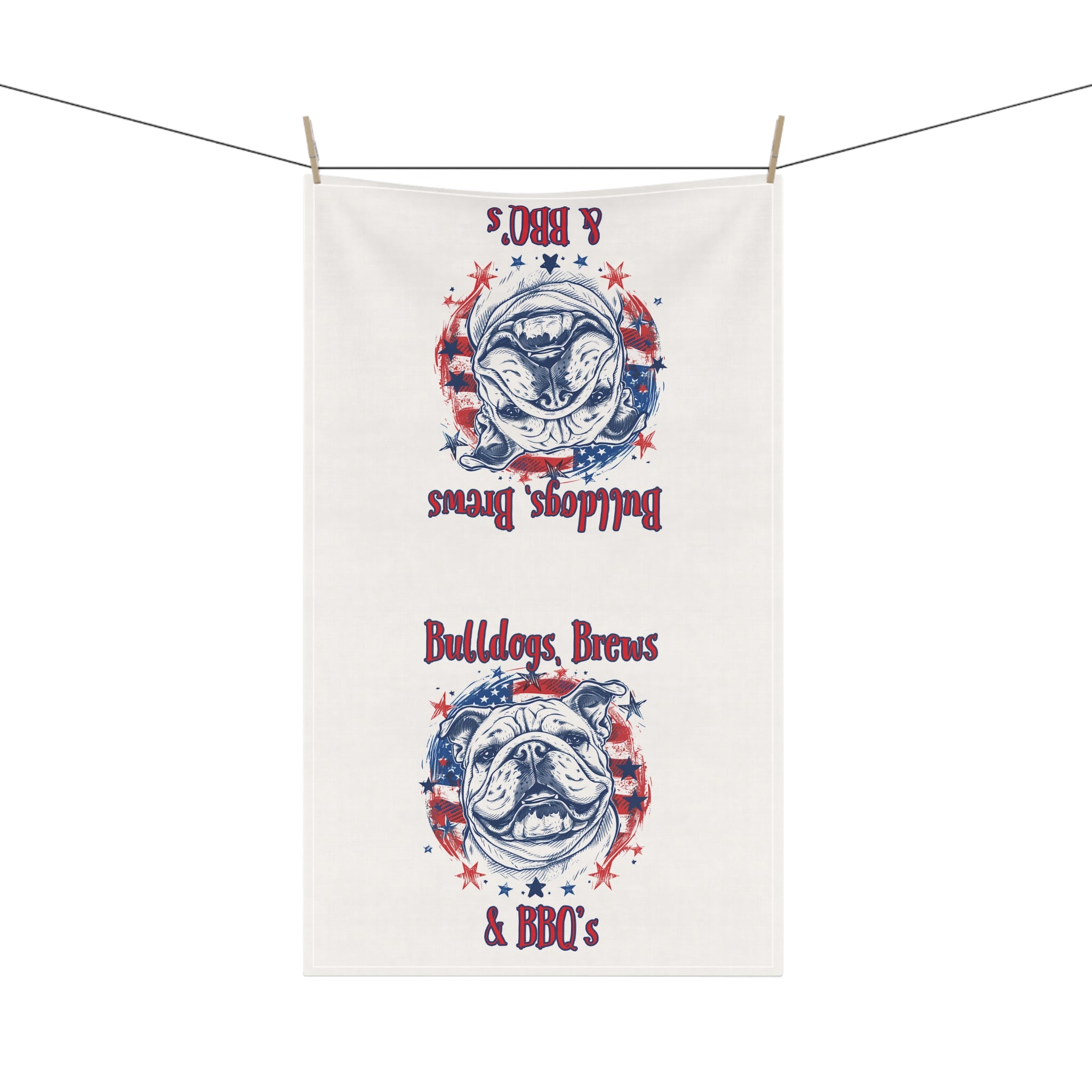 Bulldogs, Brews & BBQs 4th of July Kitchen Towel | Patriotic Bulldog Tea Towel (English)