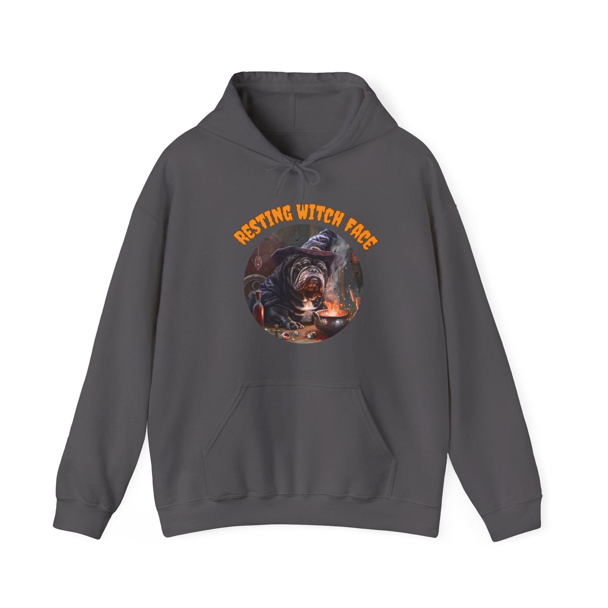 "Resting Witch Face" Halloween Bulldog Hoodie (Black/English)