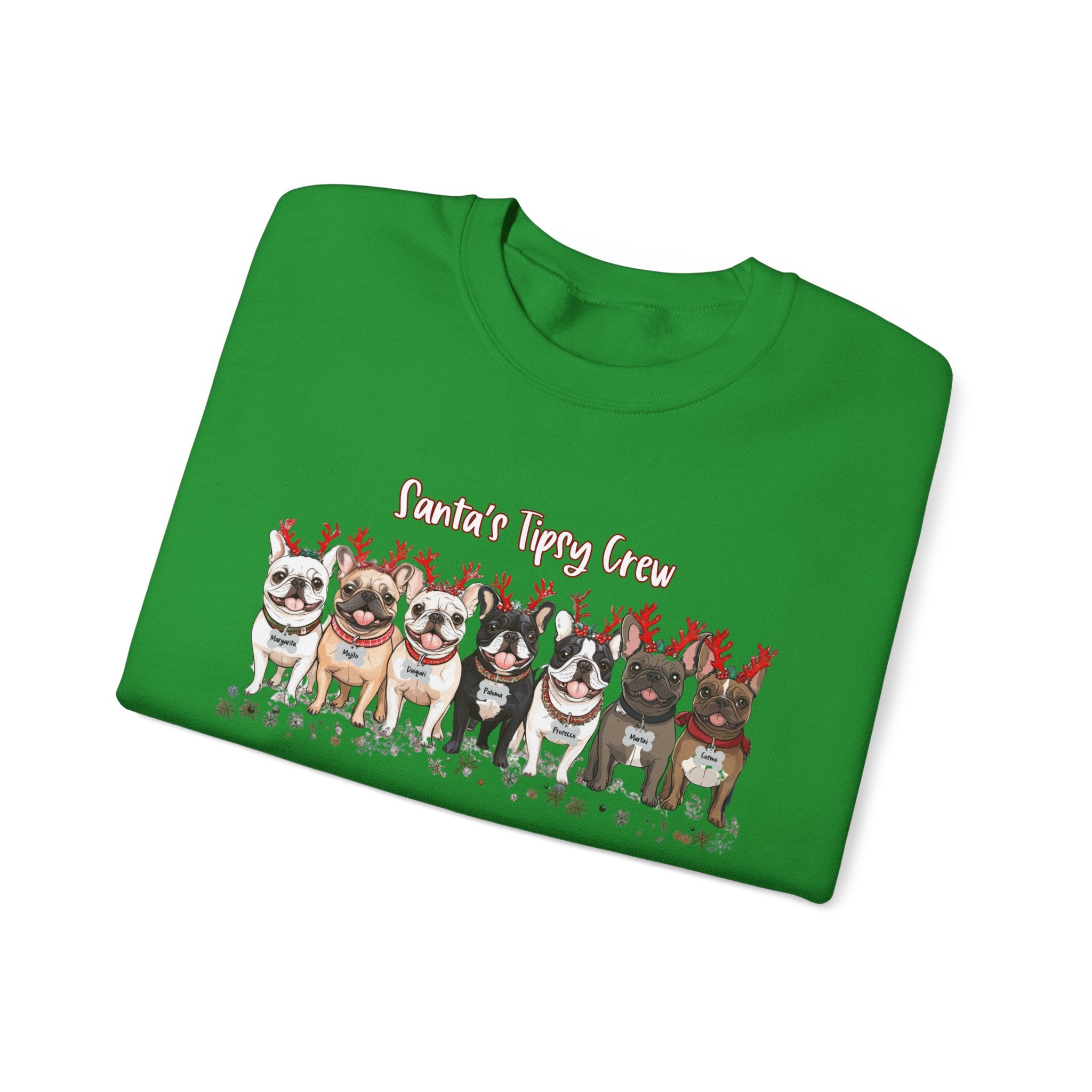 “Santa’s Tipsy Crew” Christmas Crewneck Sweatshirt - Unisex back view - French Bulldog mom sweatshirt | Tipsy Bully
