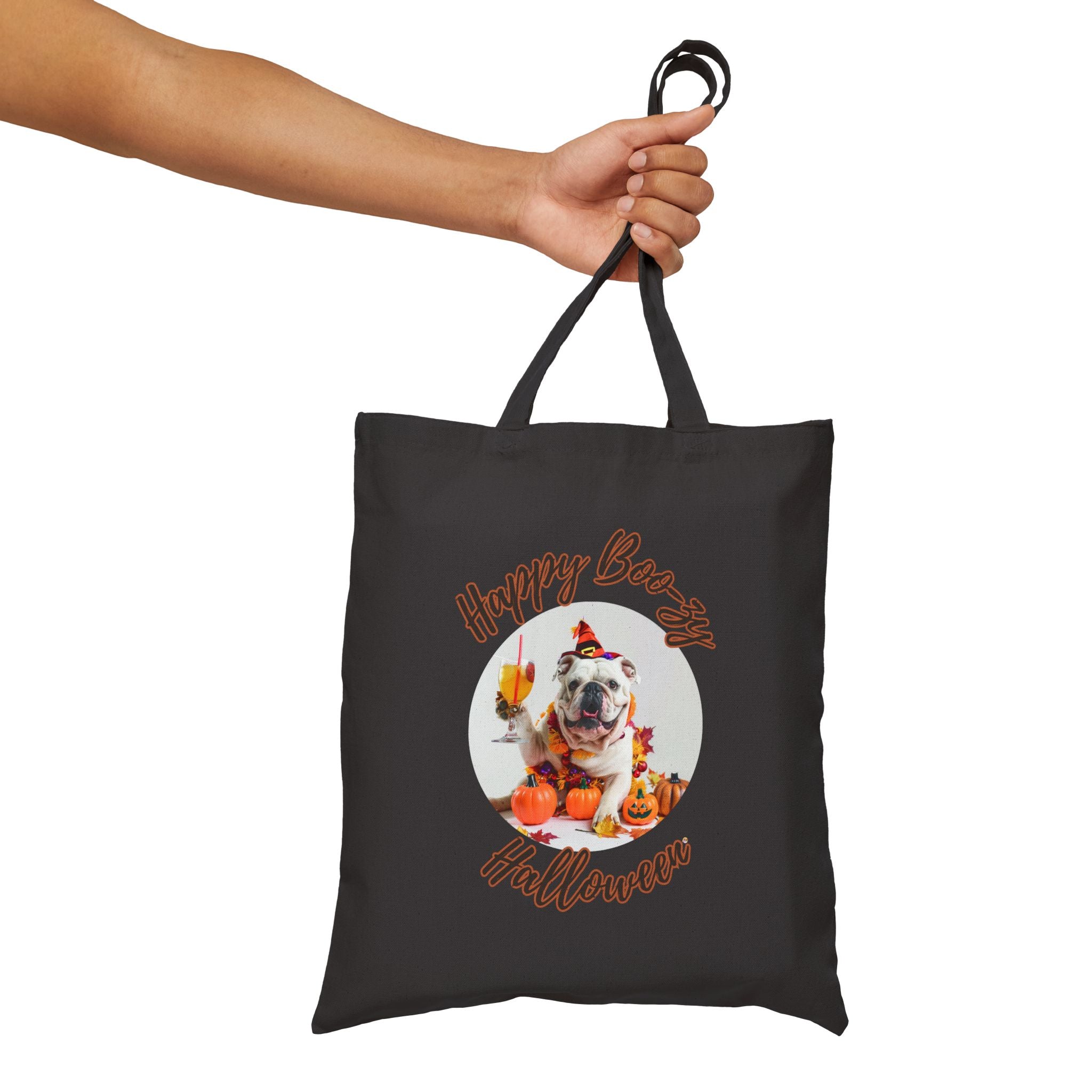 "Happy Boo-zy Halloween" Trick or Treat Canvas Tote Bag (White/English)