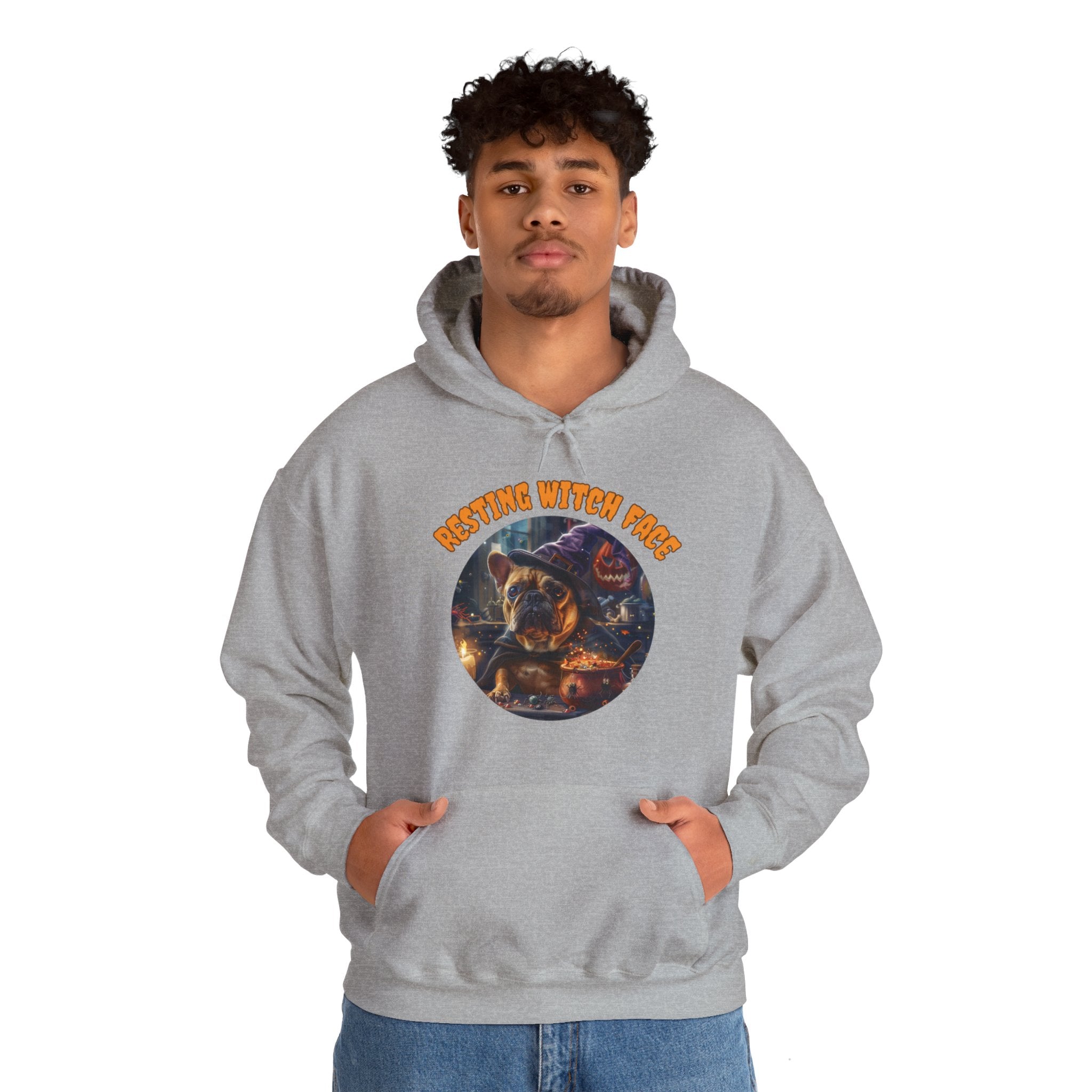 "Resting Witch Face" Halloween Bulldog Hoodie (Tan/French)