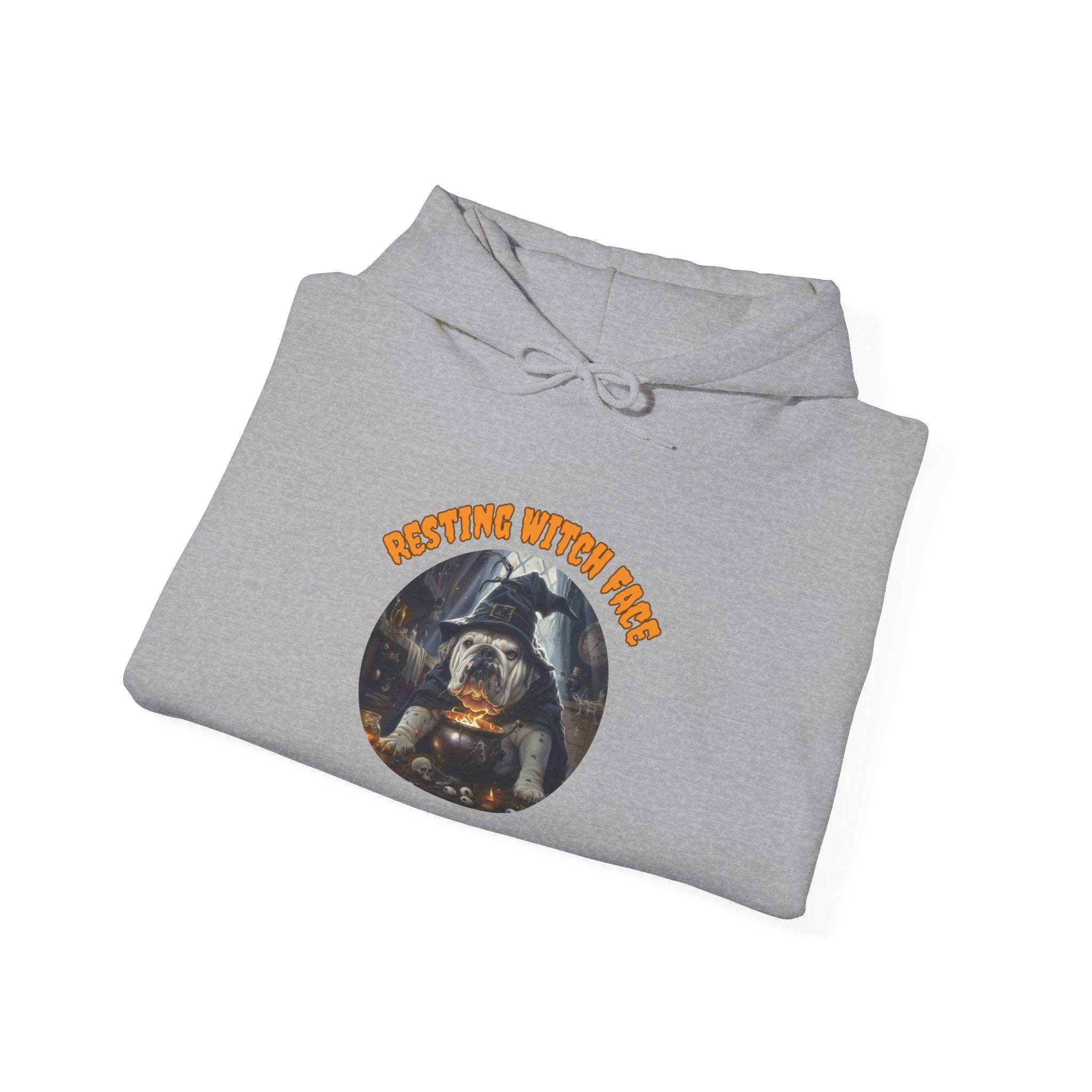 "Resting Witch Face" Halloween Bulldog Hoodie (White/English)