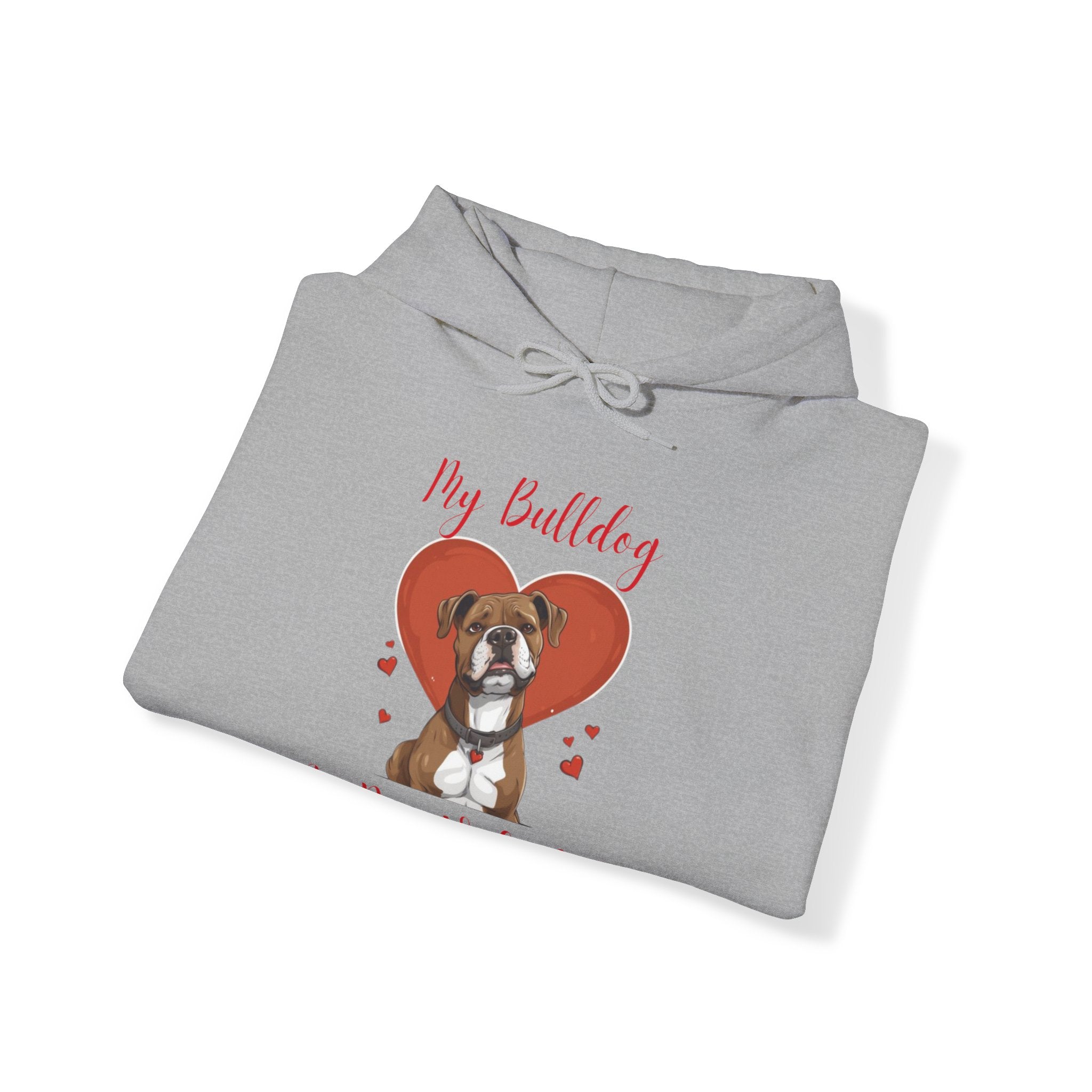 My Bulldog Is My Valentine" - Customizable Bulldog Valentine's Day Hoodie from Tipsy Bully (American/Brown)