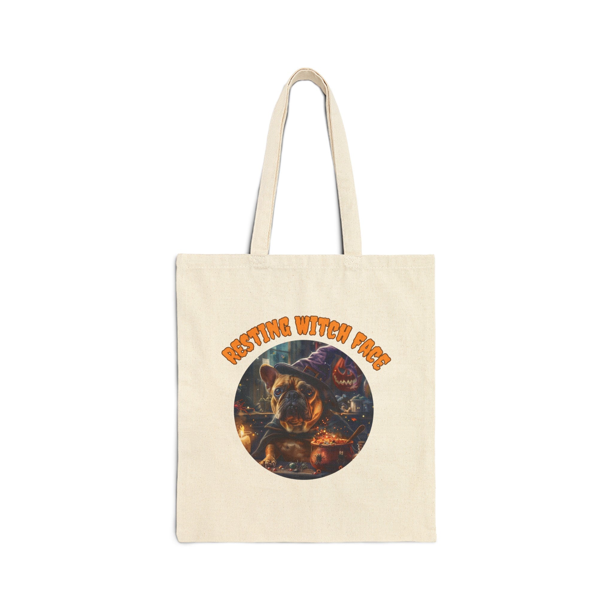 "Resting Witch Face" Trick or Treat Canvas Tote Bag (Tan/French)