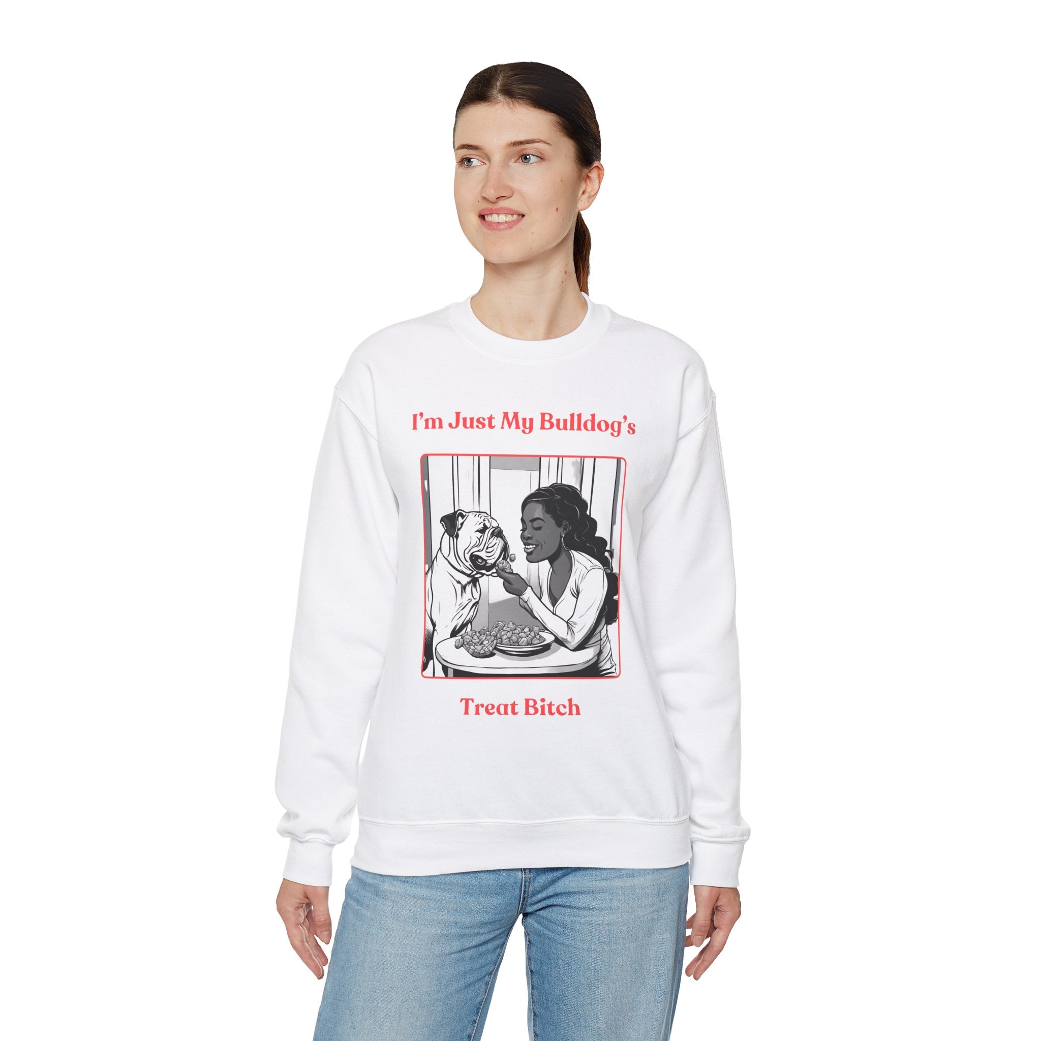 "Just My Bulldog's Treat Bitch" Crew Neck Sweatshirt (English/Pink)