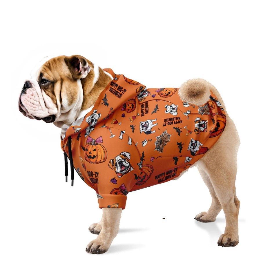 "Happy Boo-zy Halloween" Zip-Up Dog Hoodie (English)