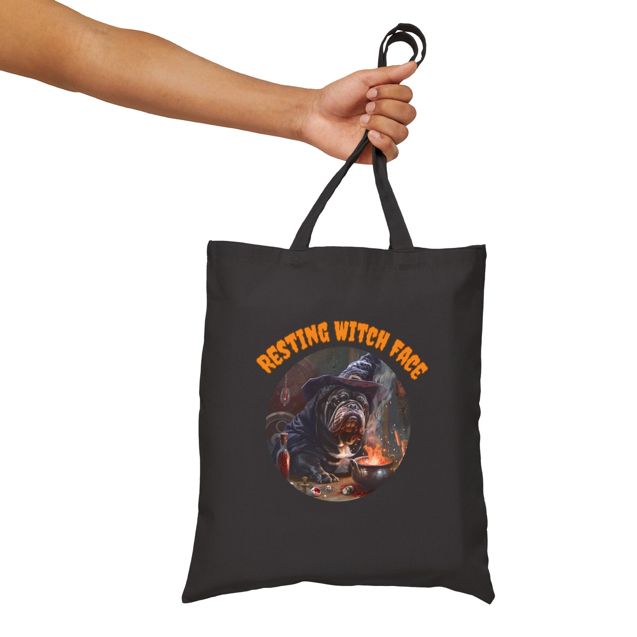 "Resting Witch Face" Trick or Treat Canvas Tote Bag (Black/English)