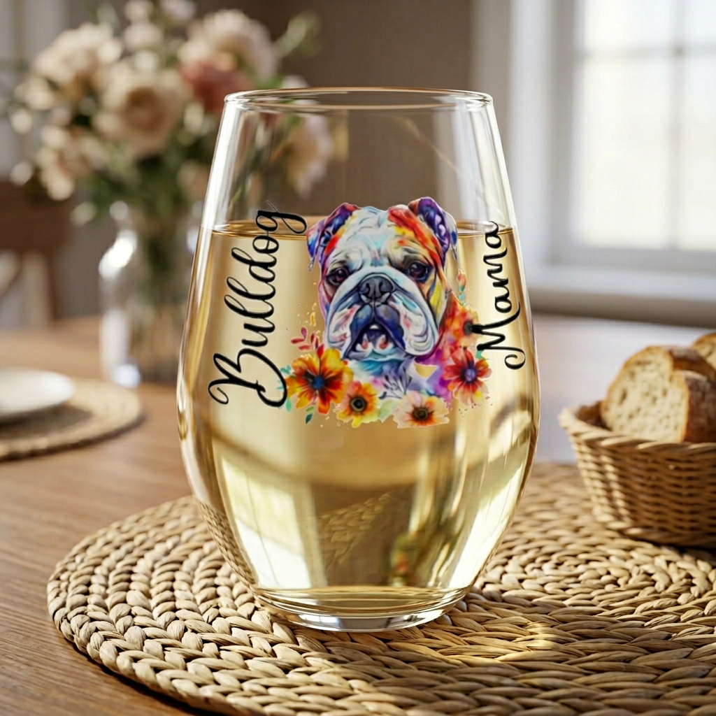 Bulldog Mama Stemless Wine Glass (English2)