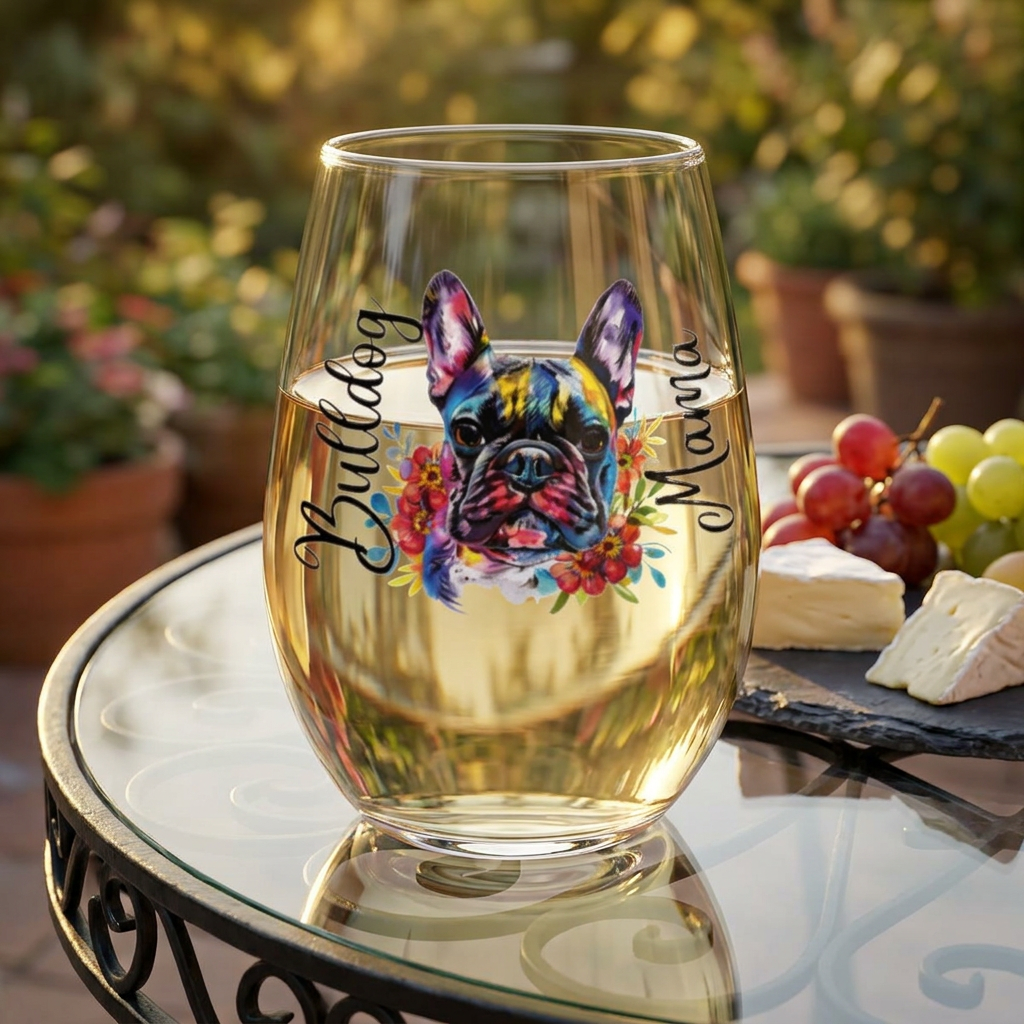 Bulldog Mama Stemless Wine Glass (French1)