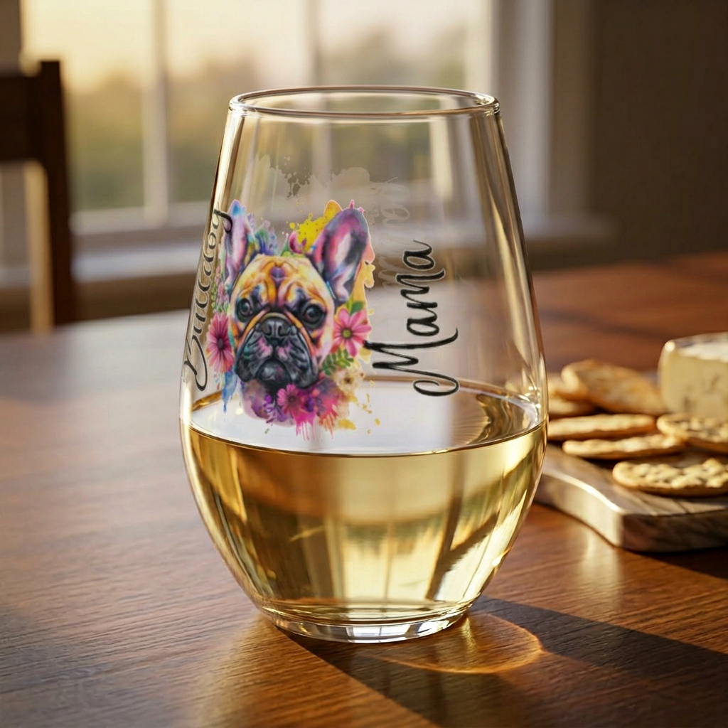 Bulldog Mama Stemless Wine Glass (French2)