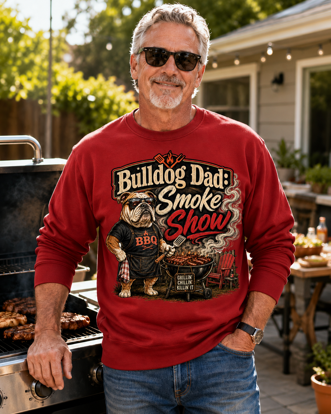 Bulldog Dad Sweatshirt - "Bulldog Dad: Smoke Show" Cozy Crewneck (English)