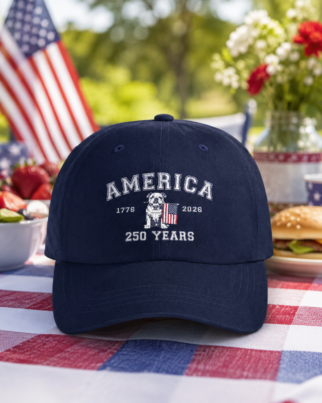 America 250 Years Dad Cap - Vintage Patriotic USA Baseball Hat (English)