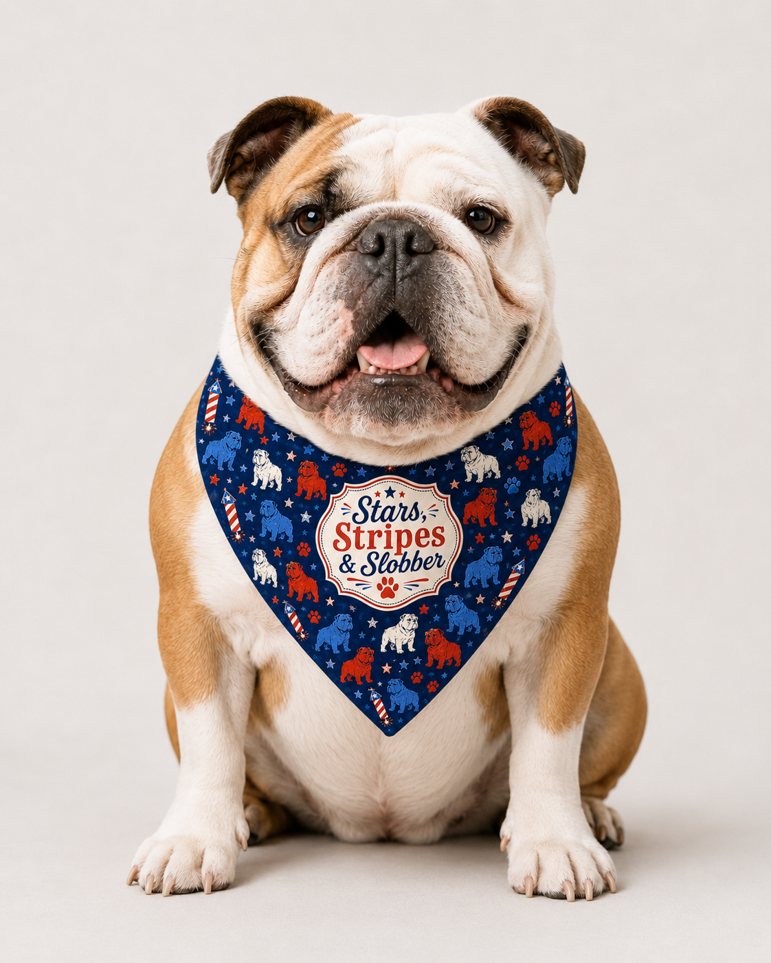 Stars, Stripes and Slobber 4th of July Dog Bandana (English)