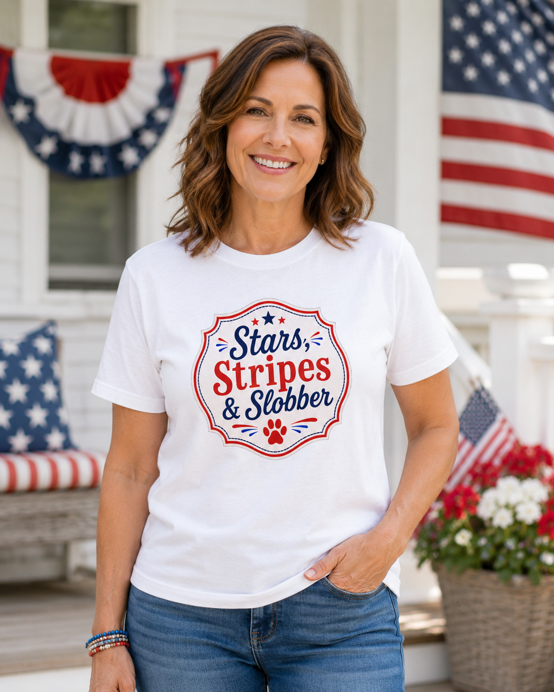 Stars, Stripes & Slobber Bulldog T-Shirt | Patriotic Garment-Dyed Tee (English)