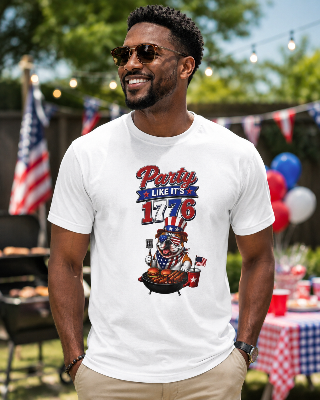 Party Like Its 1776 Bulldog T-Shirt | Patriotic Garment-Dyed Tee (French)