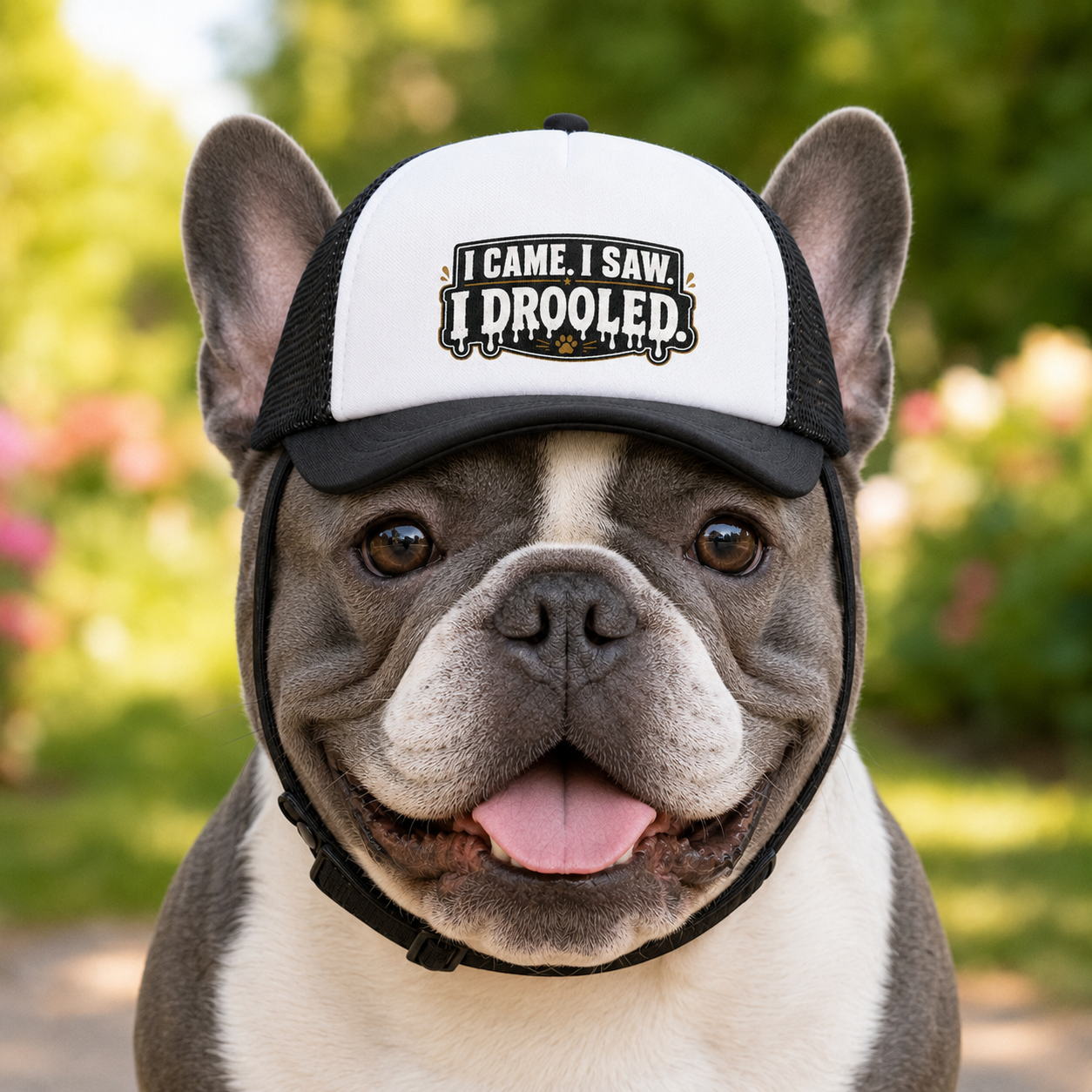 "I Came. I Saw. I Drooled." Bulldog Trucker Hat (English/French)