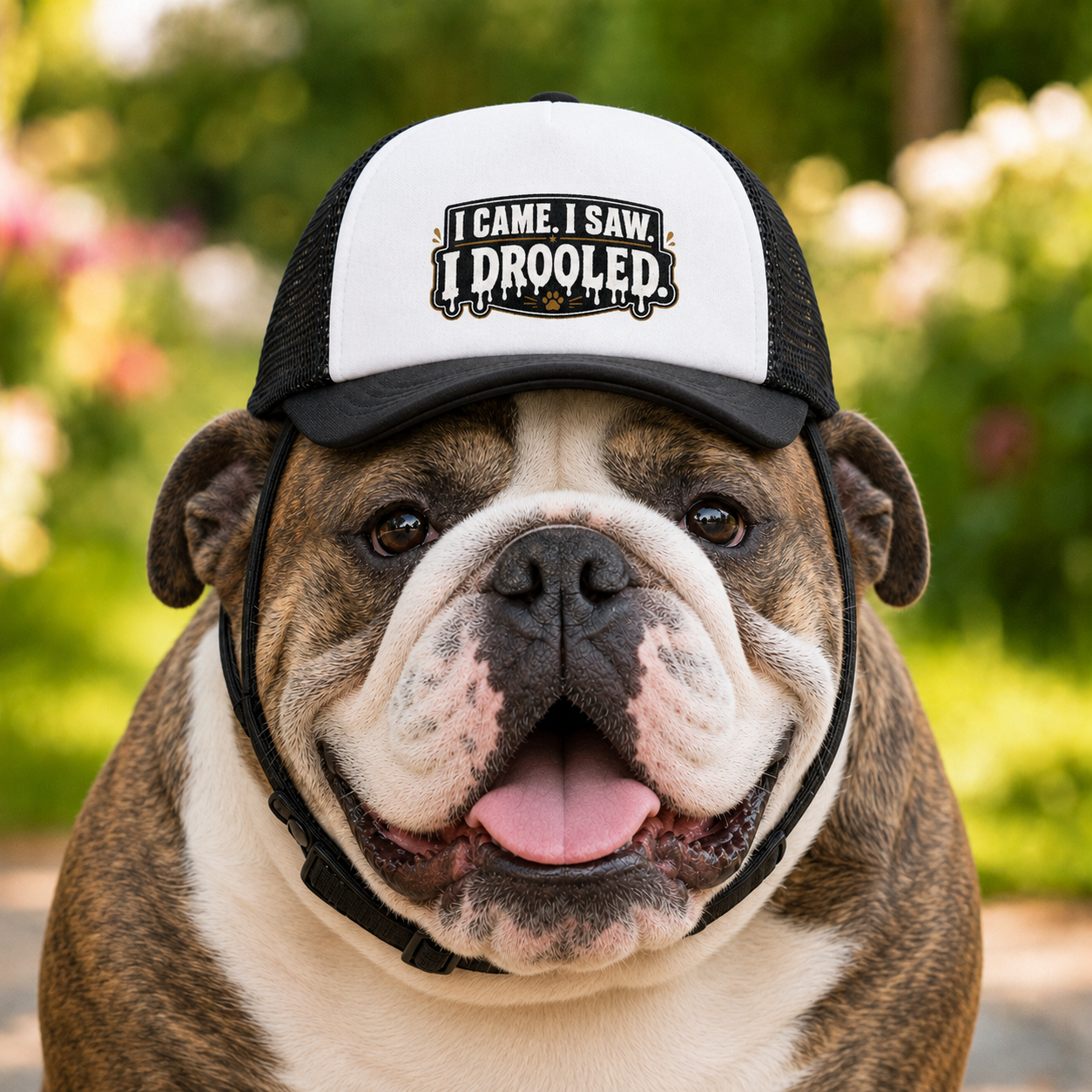 "I Came. I Saw. I Drooled." Bulldog Trucker Hat (English/French)