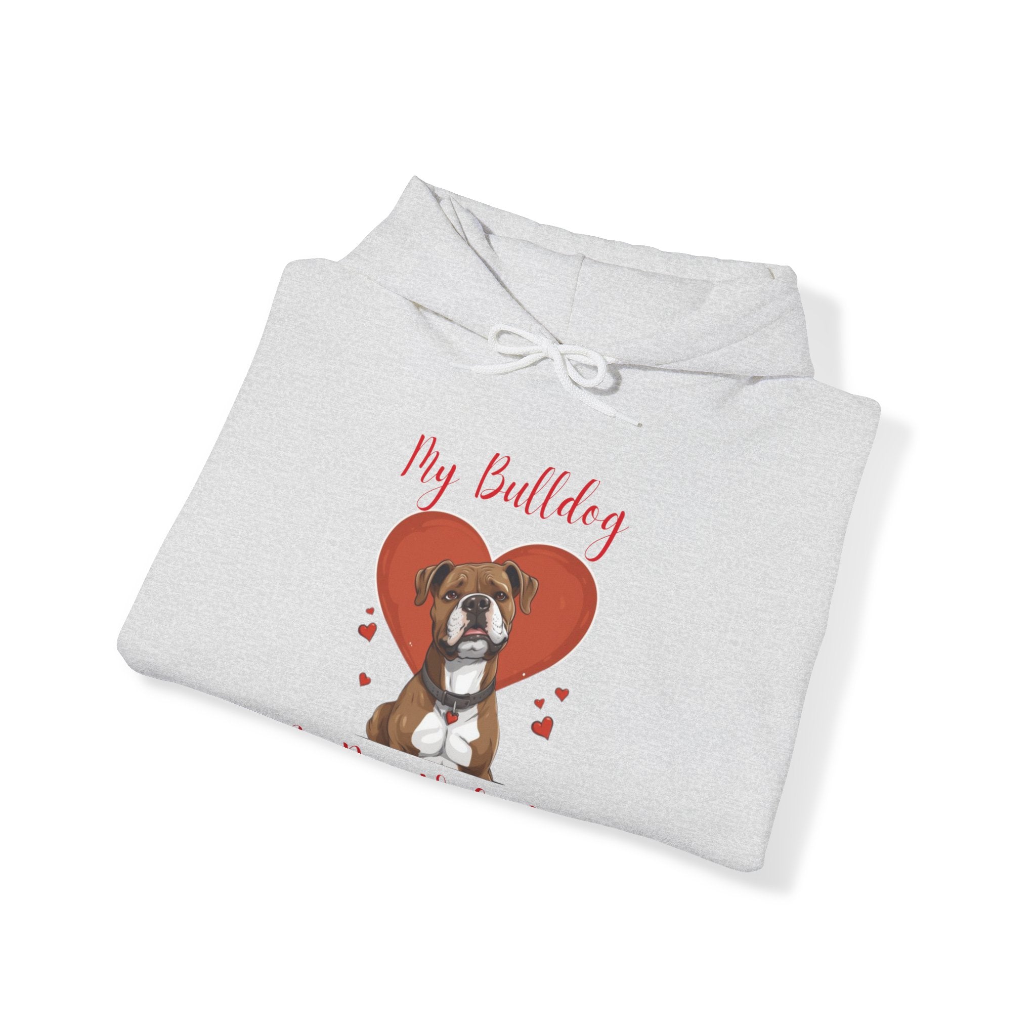 My Bulldog Is My Valentine" - Customizable Bulldog Valentine's Day Hoodie from Tipsy Bully (American/Brown)