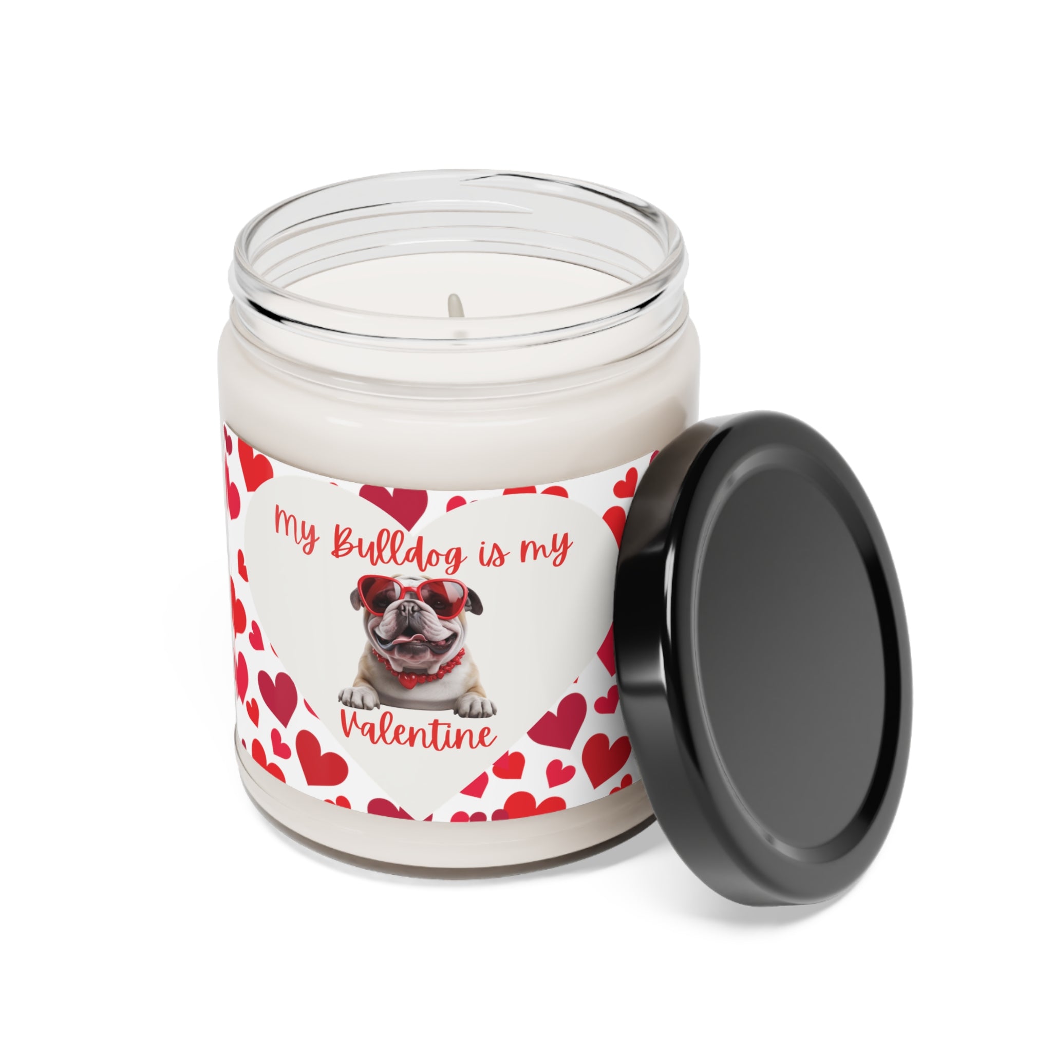 My Bulldog is My Valentine" - Valentine's Day Candle - white/English