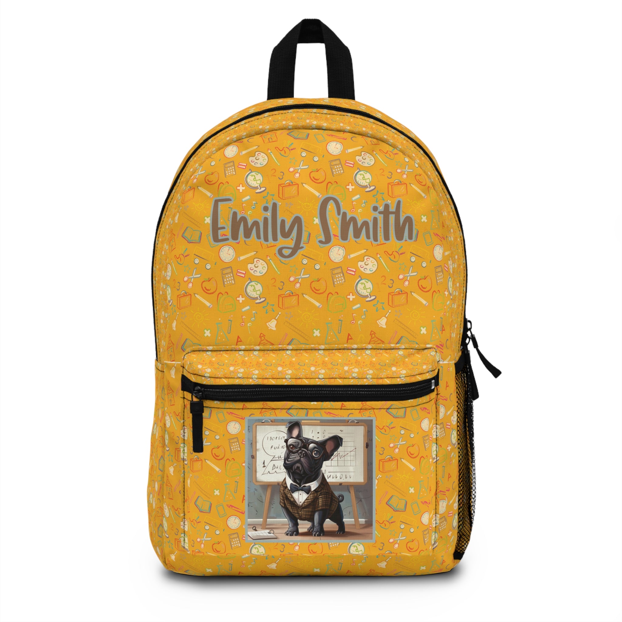 Tipsy Bully Customizable Back-to-School Bulldog Backpack (Black/French)