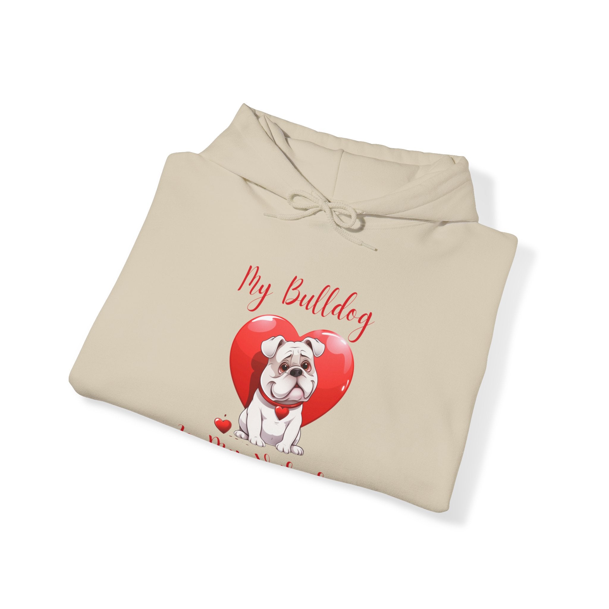 My Bulldog Is My Valentine" - Customizable Bulldog Valentine's Day Hoodie from Tipsy Bully (English/White)