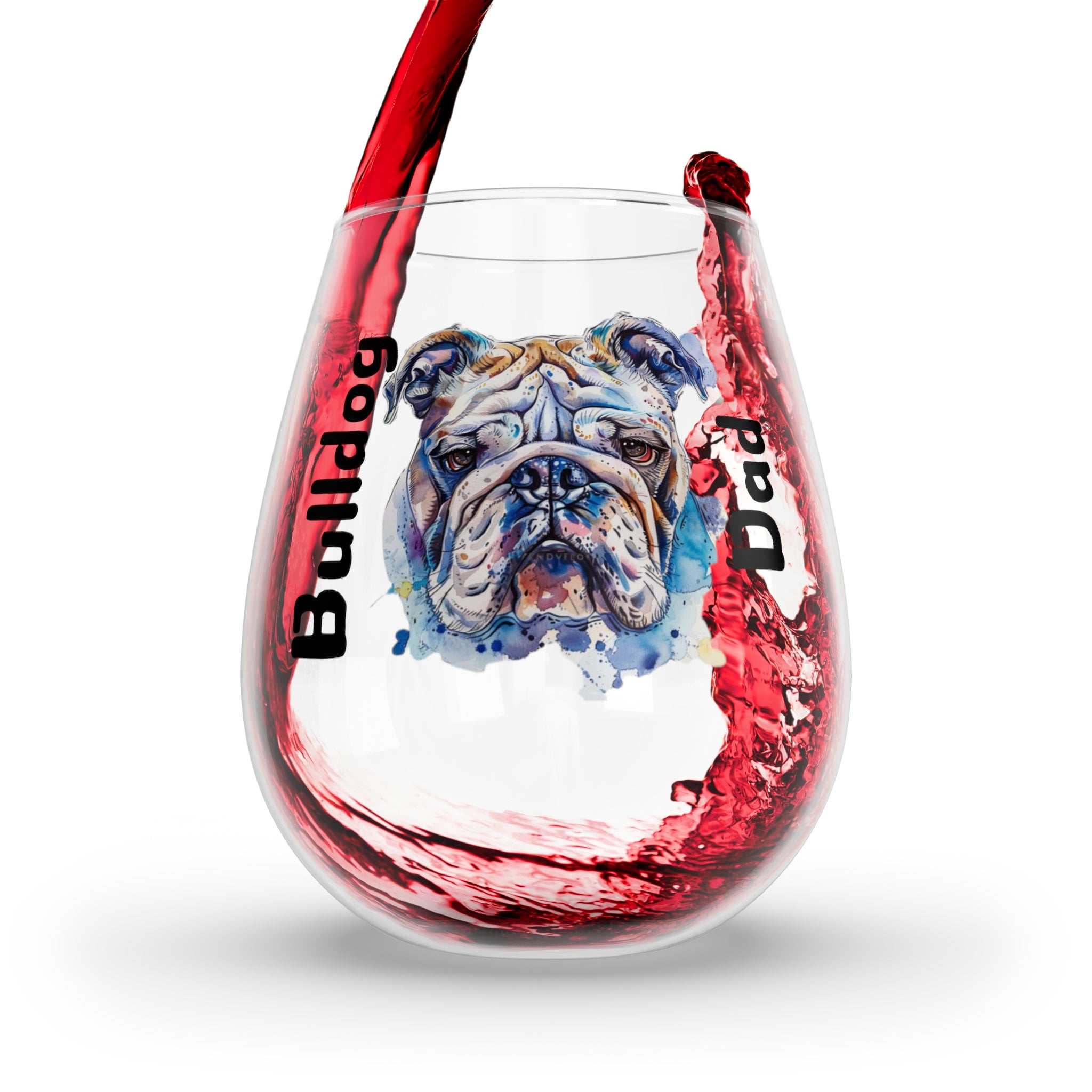 Bulldog Dad Wine Glass - White English