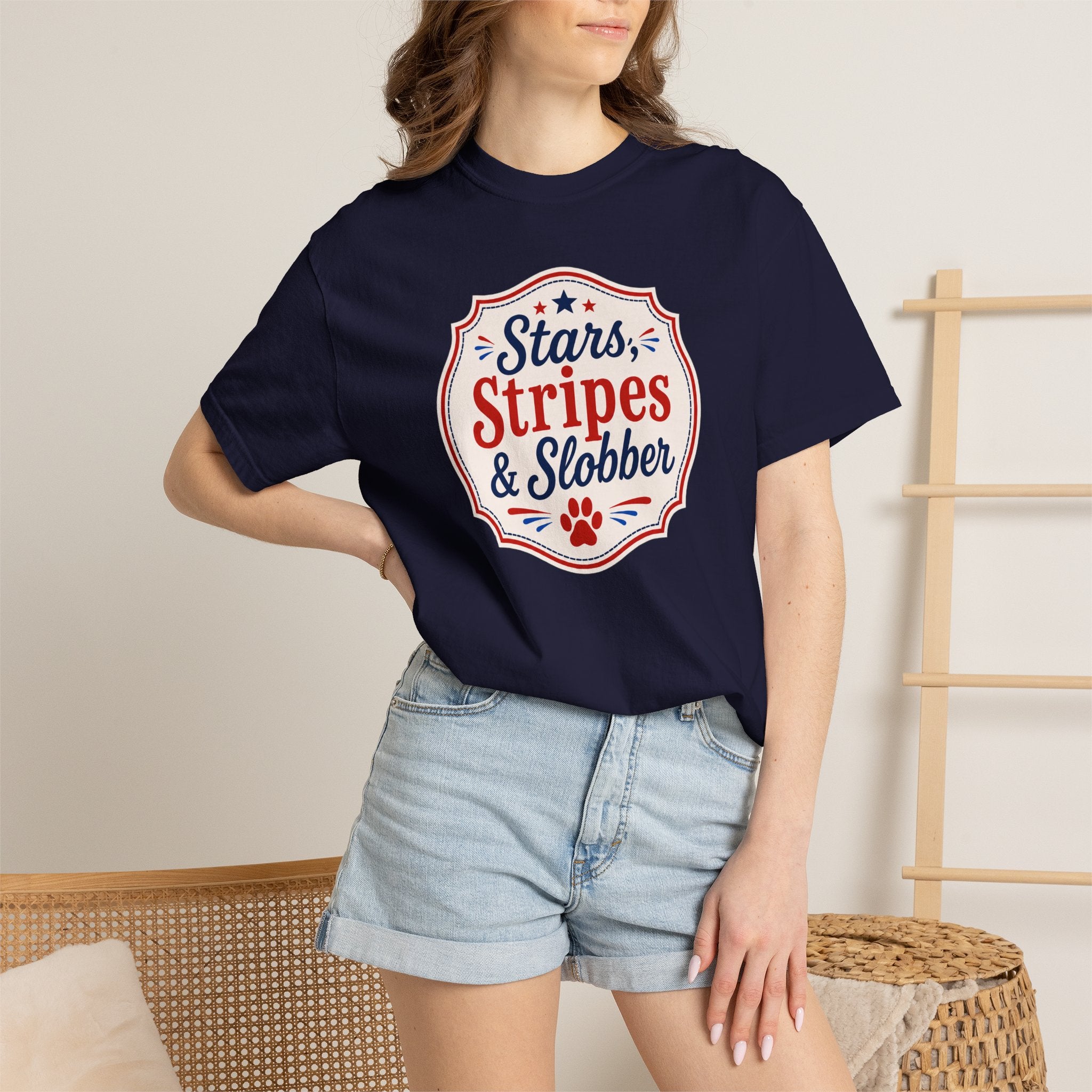 Stars, Stripes & Slobber Bulldog T-Shirt | Patriotic Garment-Dyed Tee (French)