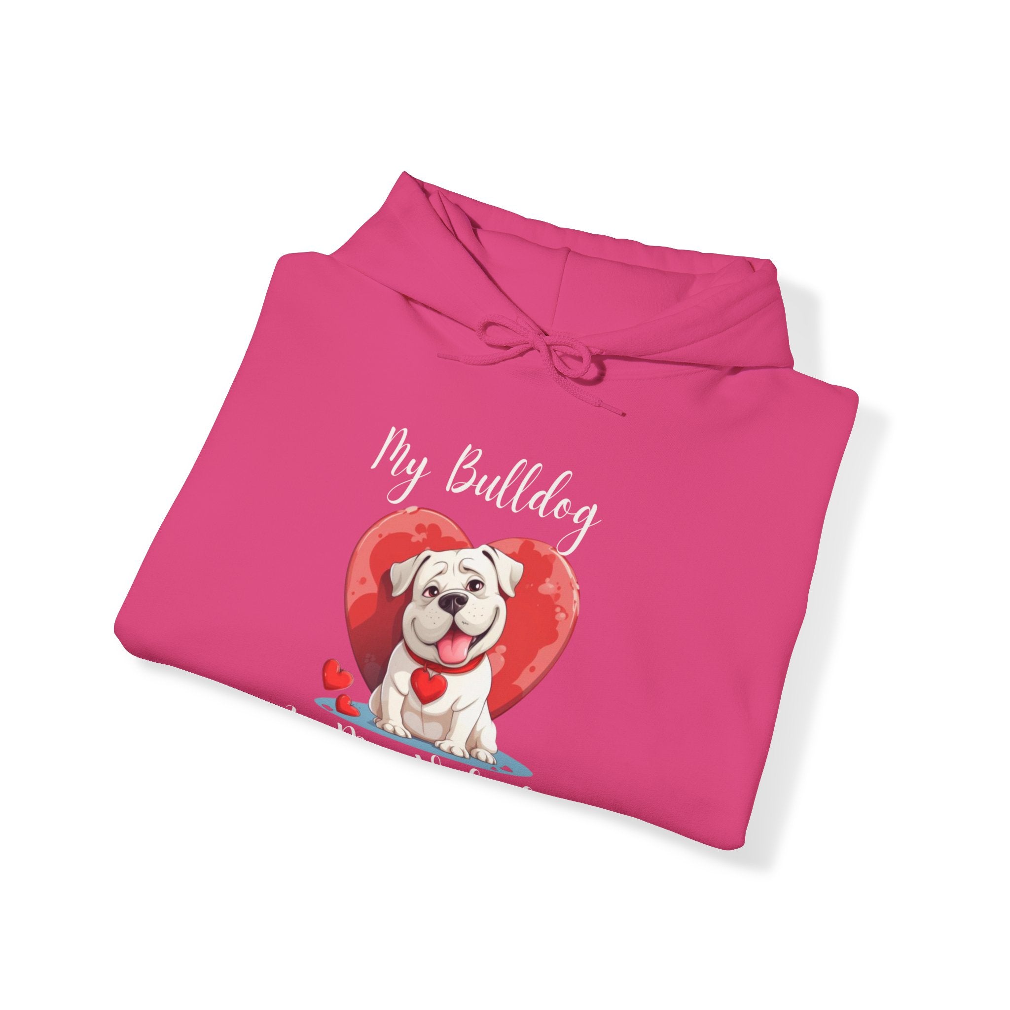 My Bulldog Is My Valentine" - Customizable Bulldog Valentine's Day Hoodie from Tipsy Bully (American/white)