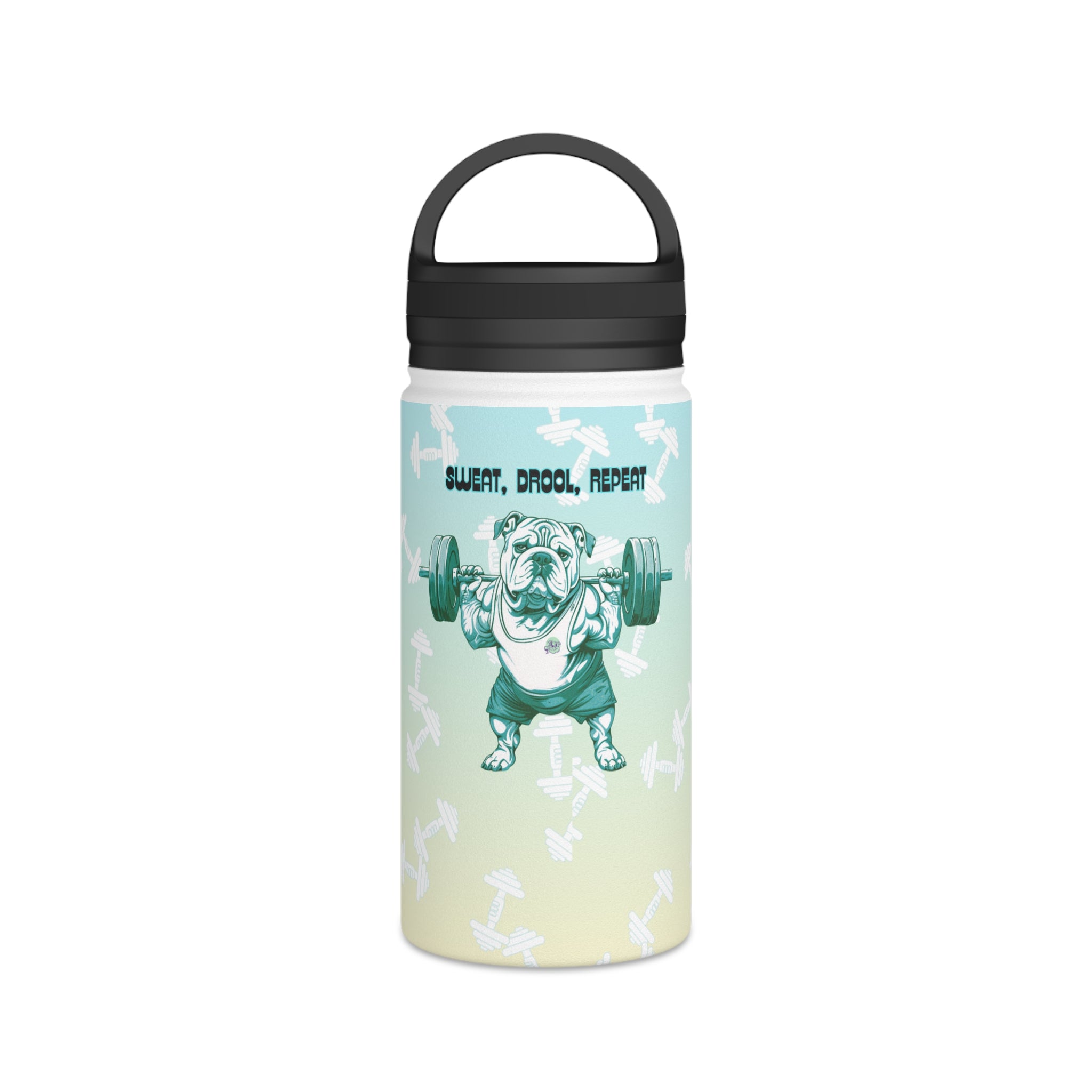 Tipsy Bully Ripped Bulldog Stainless Steel Water Bottle, Handle Lid (English/Green)