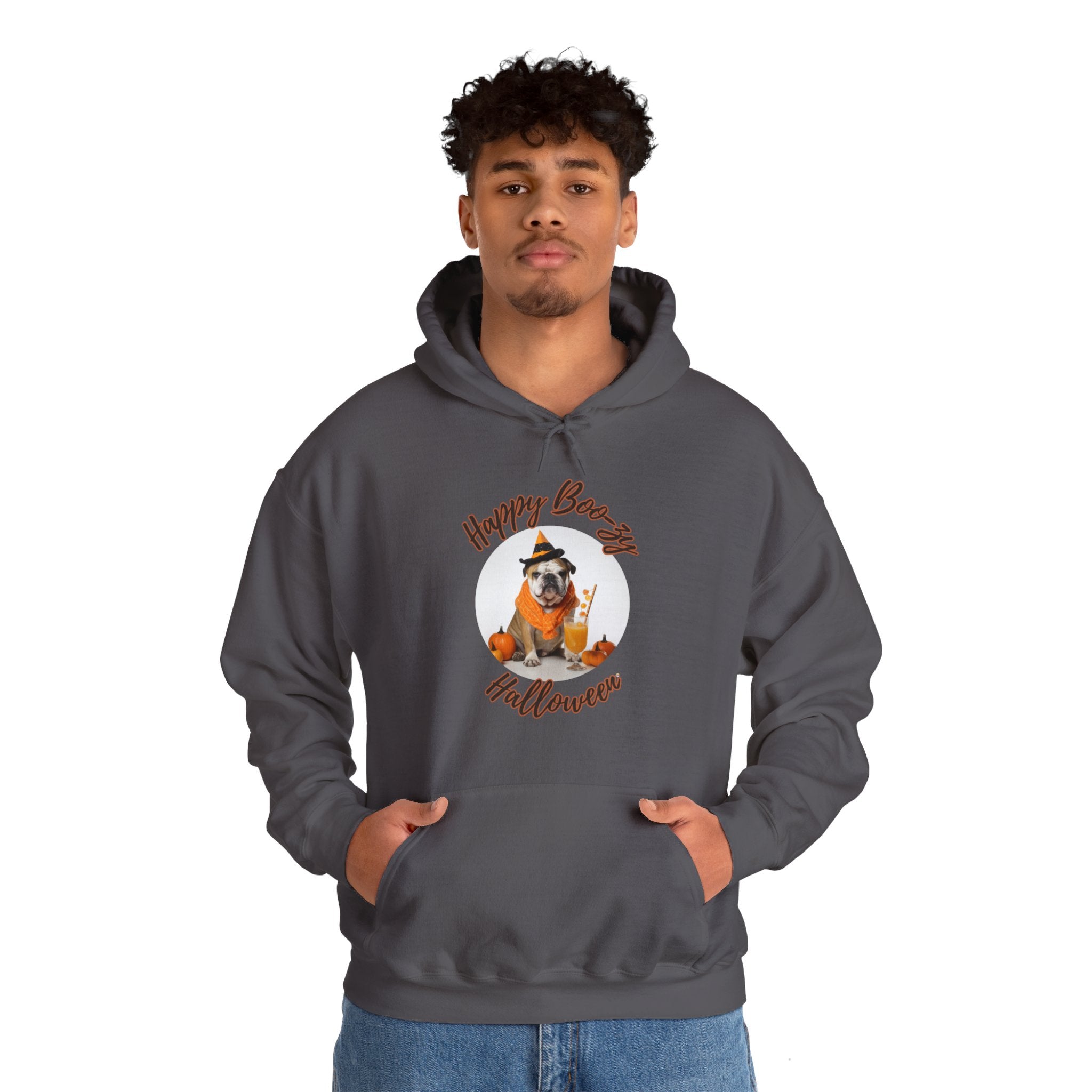 "Happy Boo-zy Haloween" Halloween Bulldog Hoodie (Tan/English)