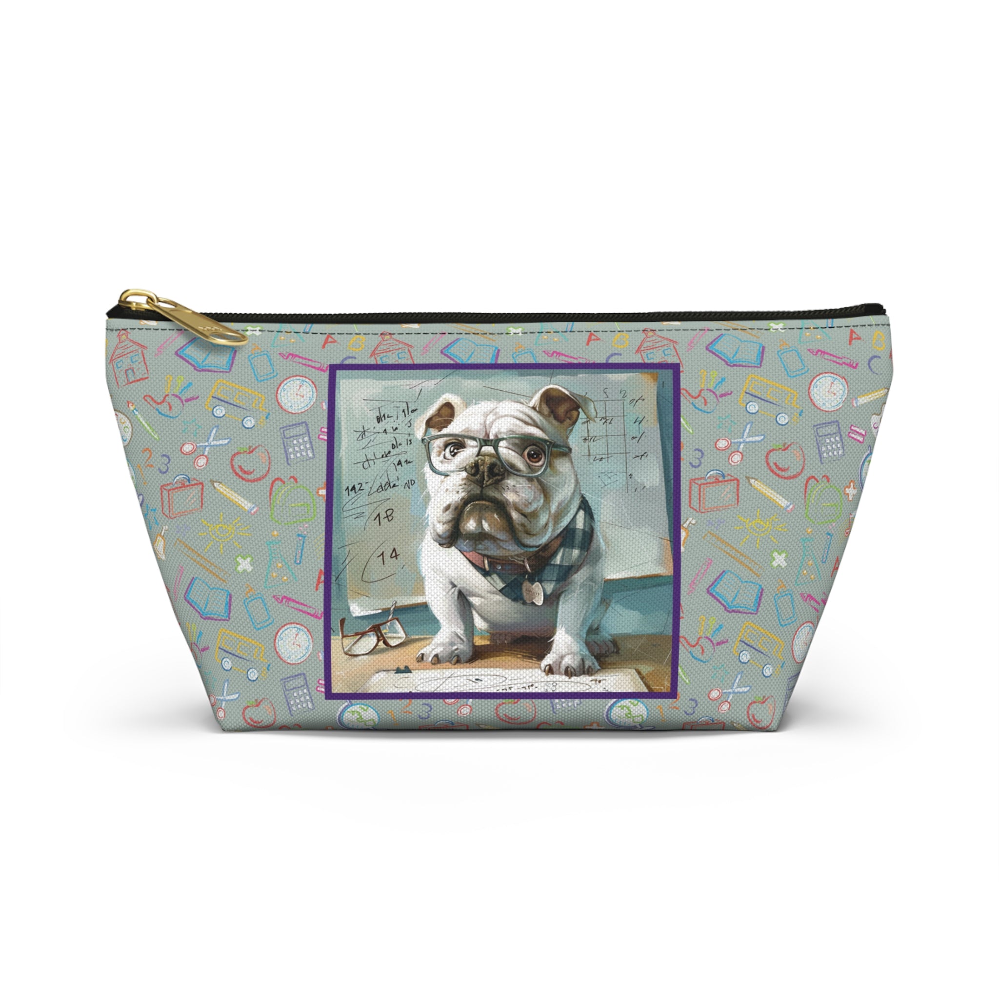 Smarty Paws Back-to-School Bulldog Accessory Pouch (White/English)